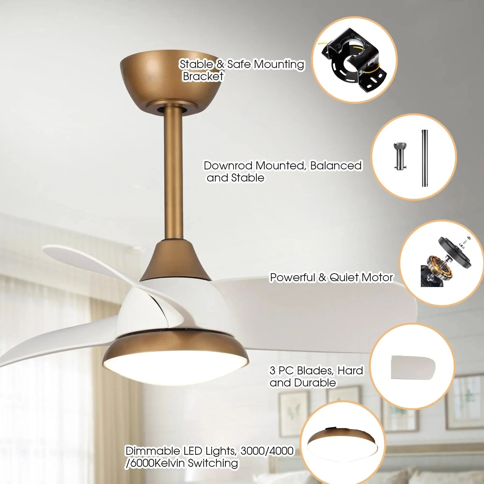 Parrot Uncle 28-Inch Modern DC Motor Downrod Mount Reversible Ceiling Fan with LED Lighting and Remote Control - Image 21