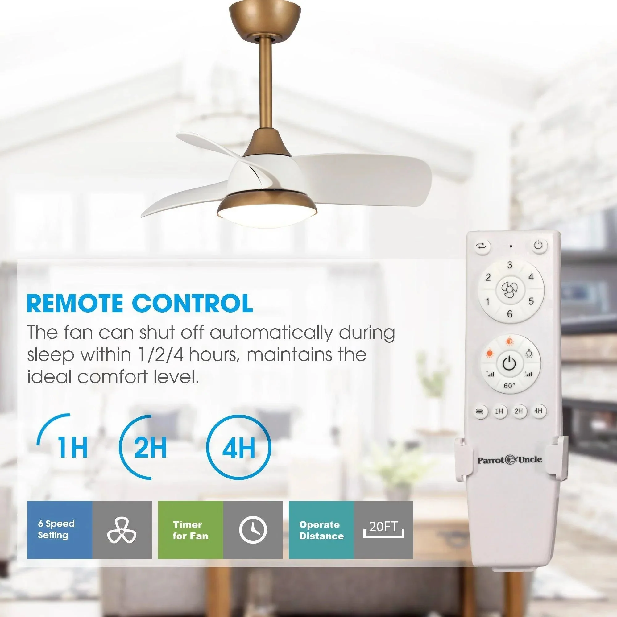 Parrot Uncle 28-Inch Modern DC Motor Downrod Mount Reversible Ceiling Fan with LED Lighting and Remote Control - Image 22