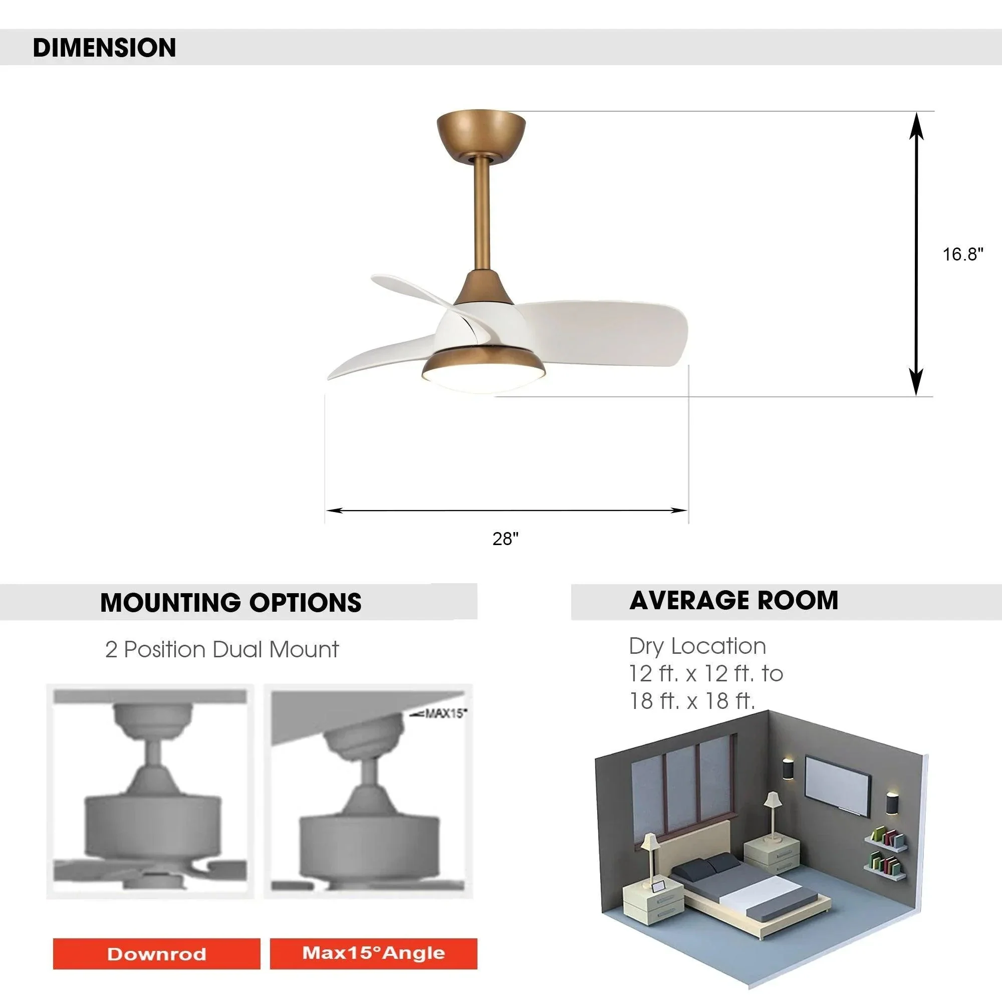Parrot Uncle 28-Inch Modern DC Motor Downrod Mount Reversible Ceiling Fan with LED Lighting and Remote Control - Image 24