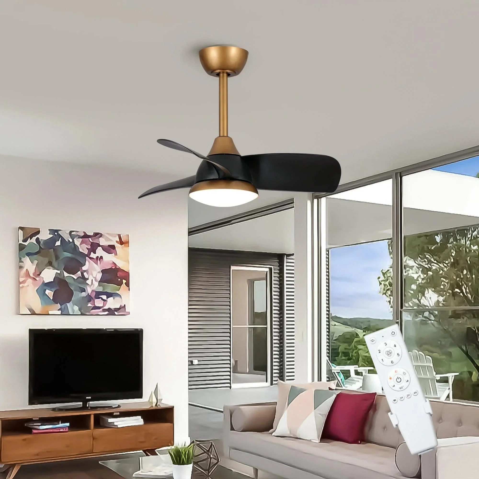 Parrot Uncle 28-Inch Modern DC Motor Downrod Mount Reversible Ceiling Fan with LED Lighting and Remote Control - Image 5