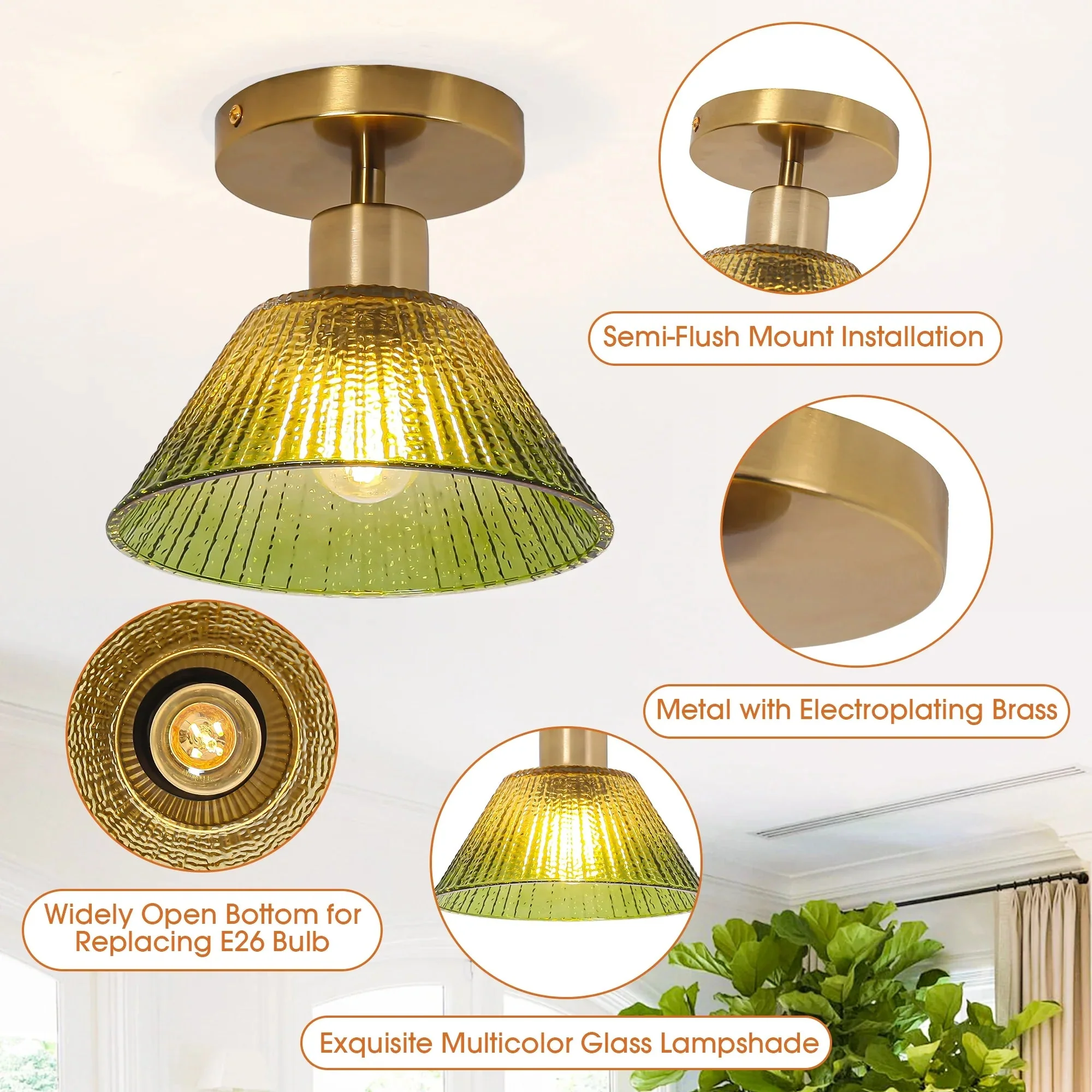 Parrot Uncle 3.5-Inch Paula 1-Light Semi-Flush Mount Ceiling Light (C3011GN) - Image 3