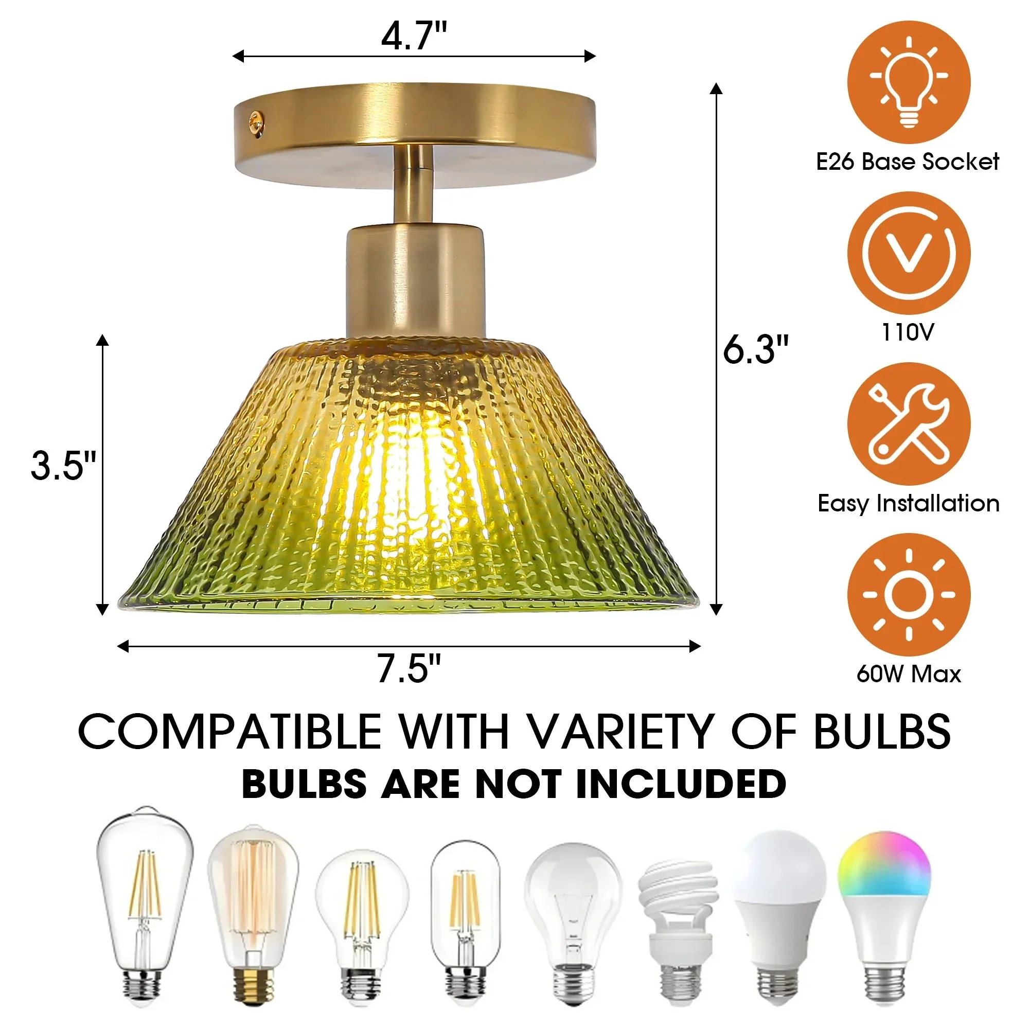 Parrot Uncle 3.5-Inch Paula 1-Light Semi-Flush Mount Ceiling Light (C3011GN) - Image 4