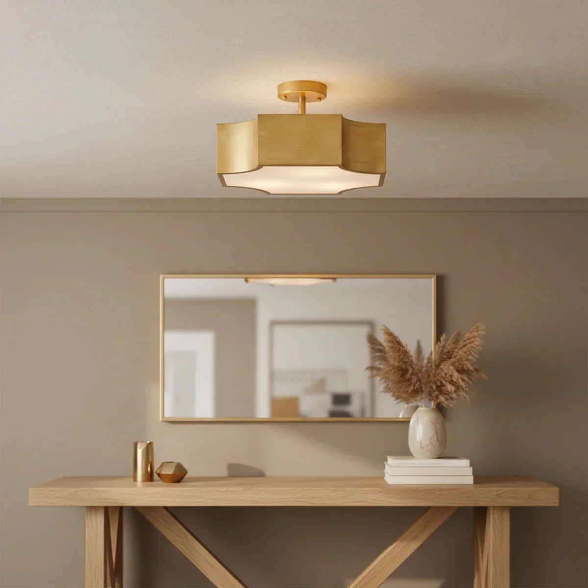 Parrot Uncle 3-Light Vintage Golden LED Semi Flush Mount Light for Entrance, Closet, Kitchen (BBW9279-3110V) - Image 2