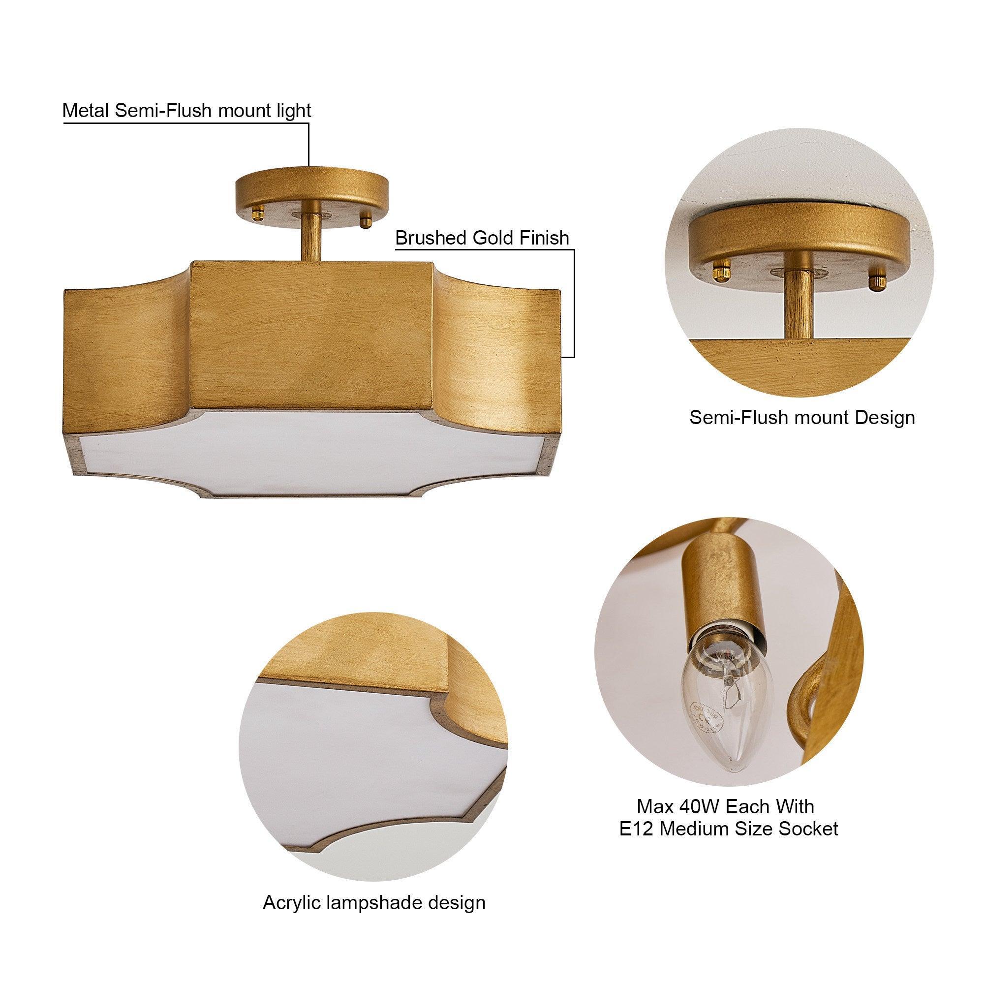 Parrot Uncle 3-Light Vintage Golden LED Semi Flush Mount Light for Entrance, Closet, Kitchen (BBW9279-3110V) - Image 5