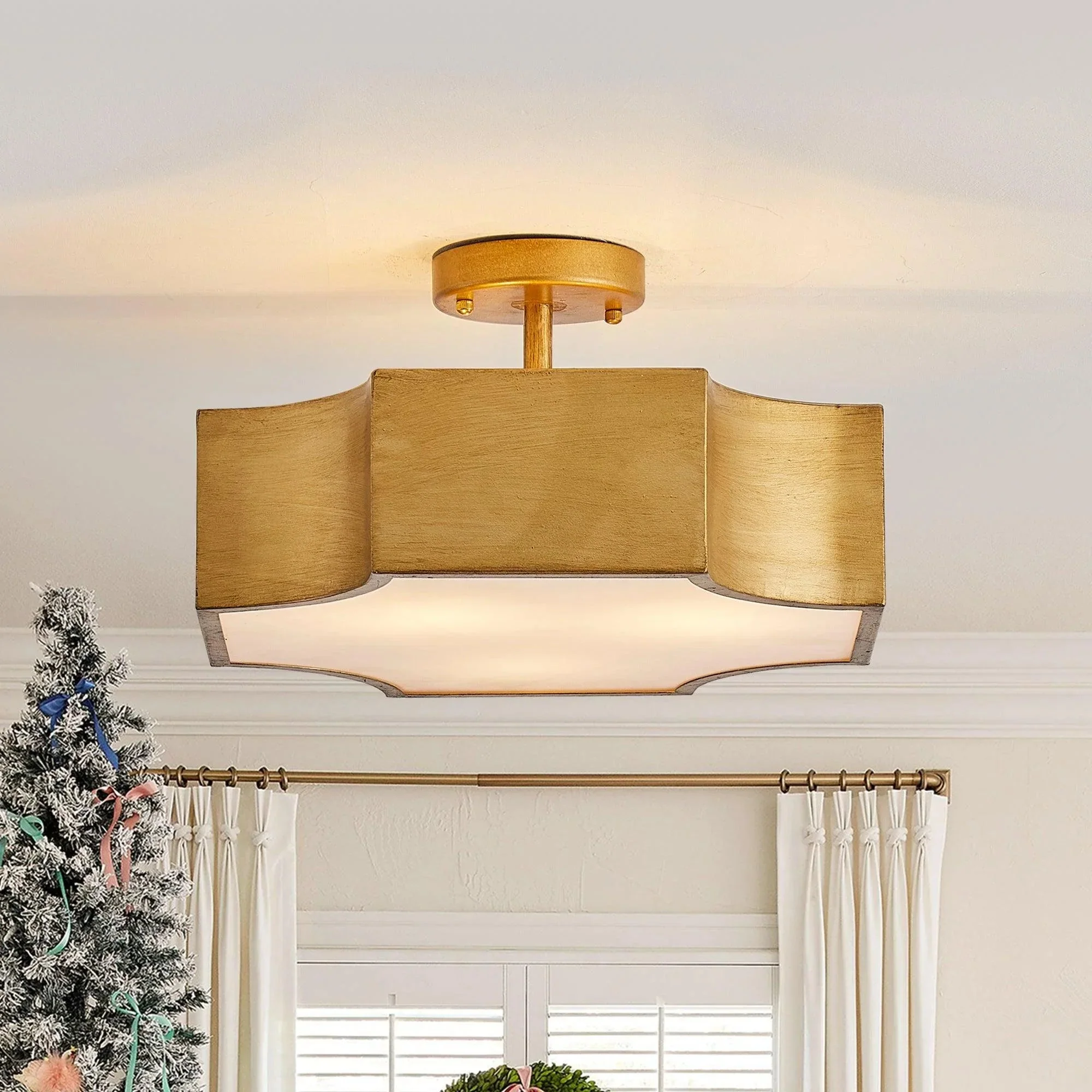 Parrot Uncle 3-Light Vintage Golden LED Semi Flush Mount Light for Entrance, Closet, Kitchen (BBW9279-3110V) - Image 7