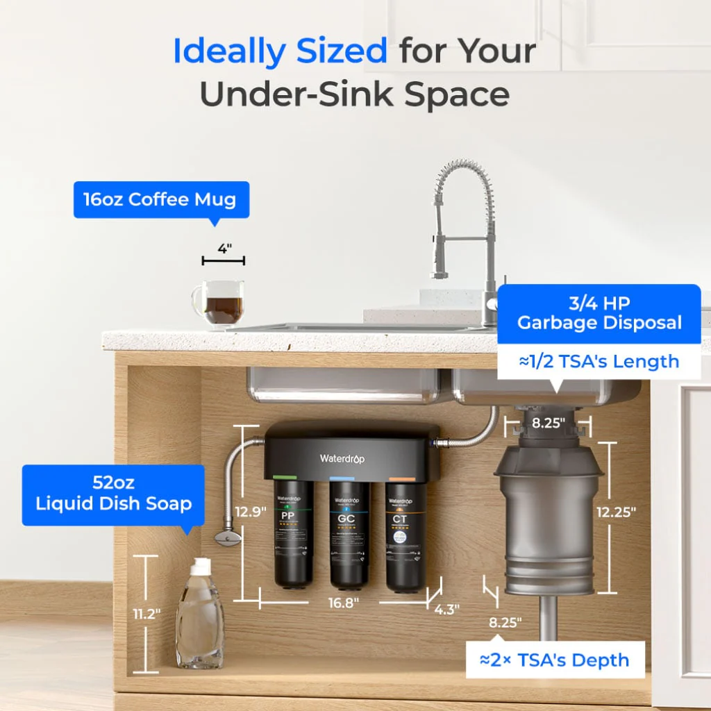 Waterdrop Layer Under Sink Water Filter System, Under Sink Water Filtration System, Reduces PFAS, PFOA/PFOS, Fluoride, Chlorine, Bad Taste & Odor, NSF/ANSI 42 Certified Element, USA Tech (WD-TSA-10) - Image 6