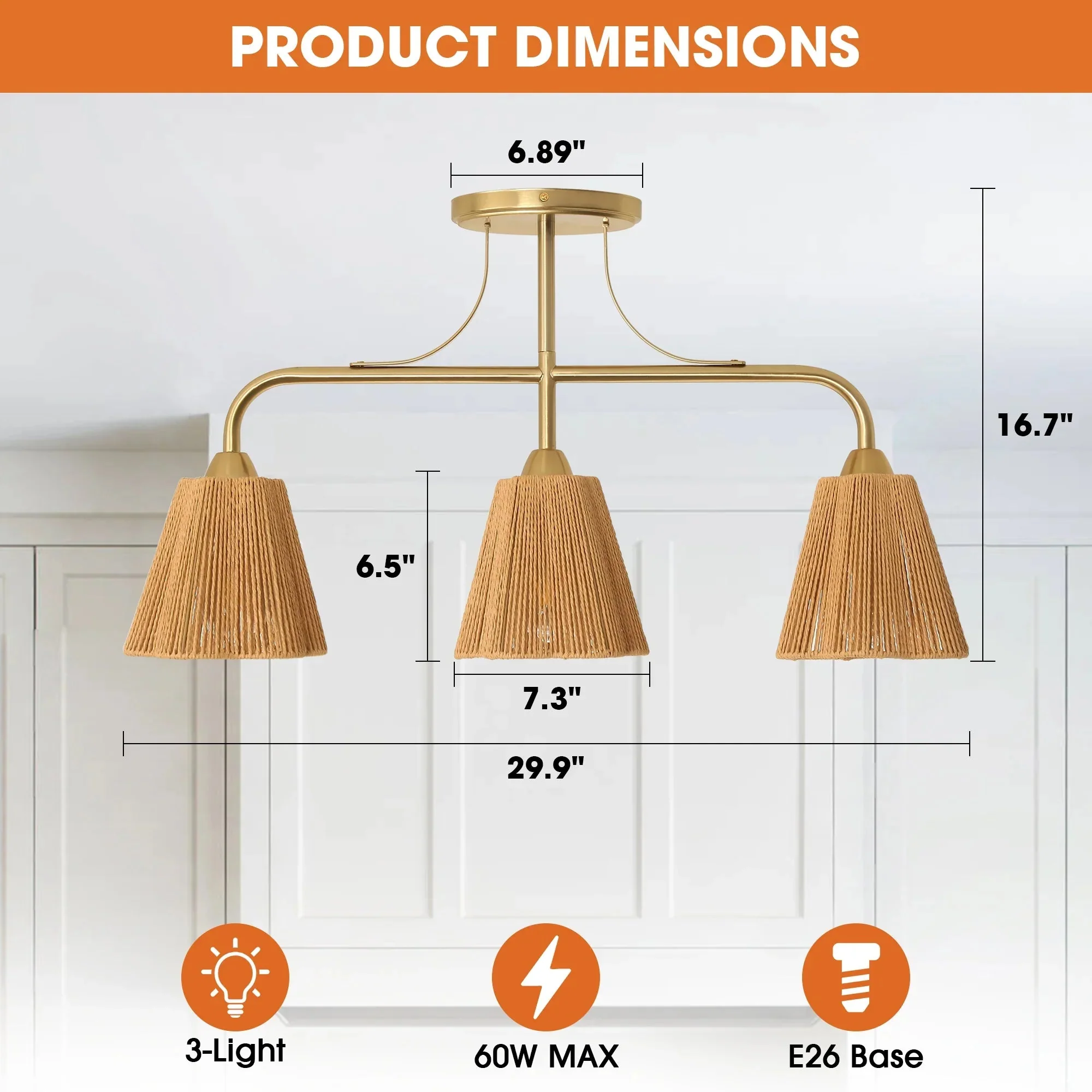 Parrot Uncle 30-Inch Paddy 3-Light Chandelier (C5001) - Image 7