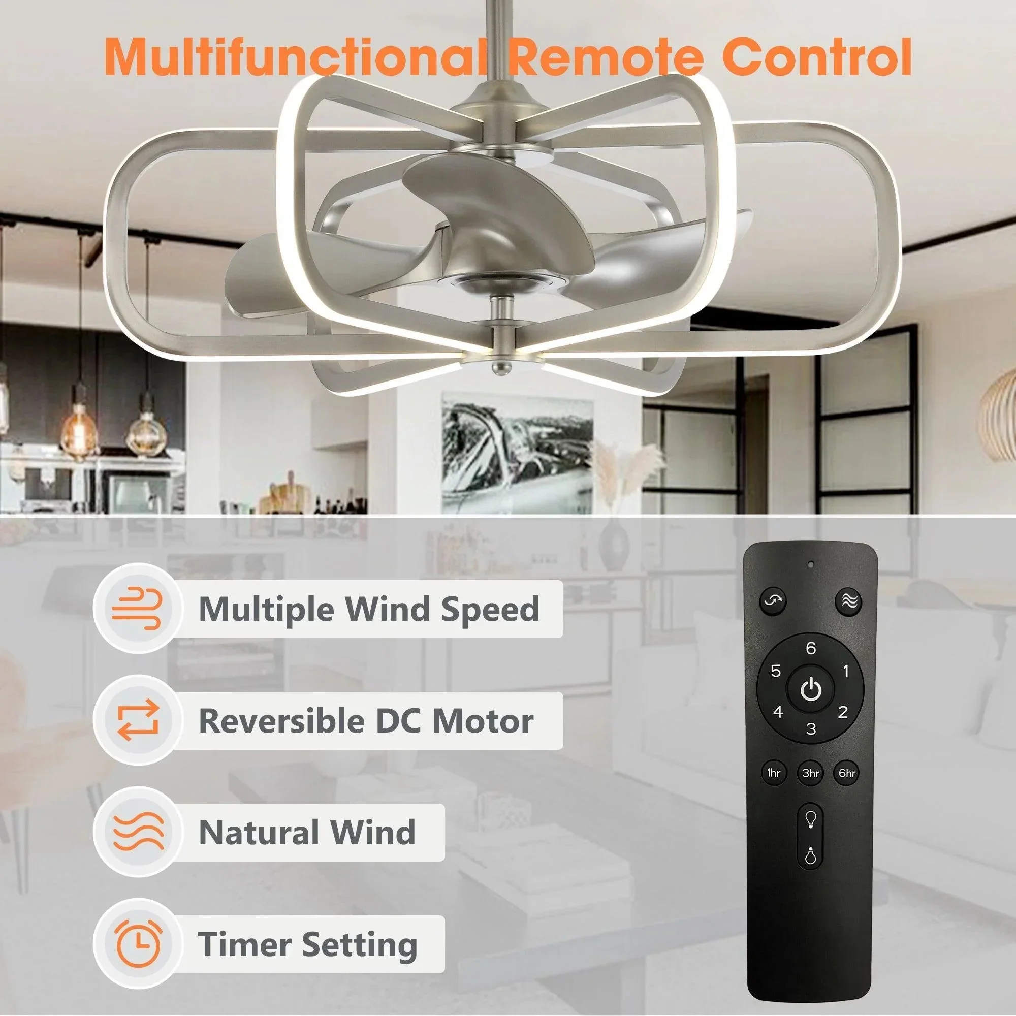 Parrot Uncle 30-Inch Theron Modern DC Motor Downrod Mount Reversible Ceiling Fan with LED Lighting and Remote Control (BBA535406CA110V) - Image 11