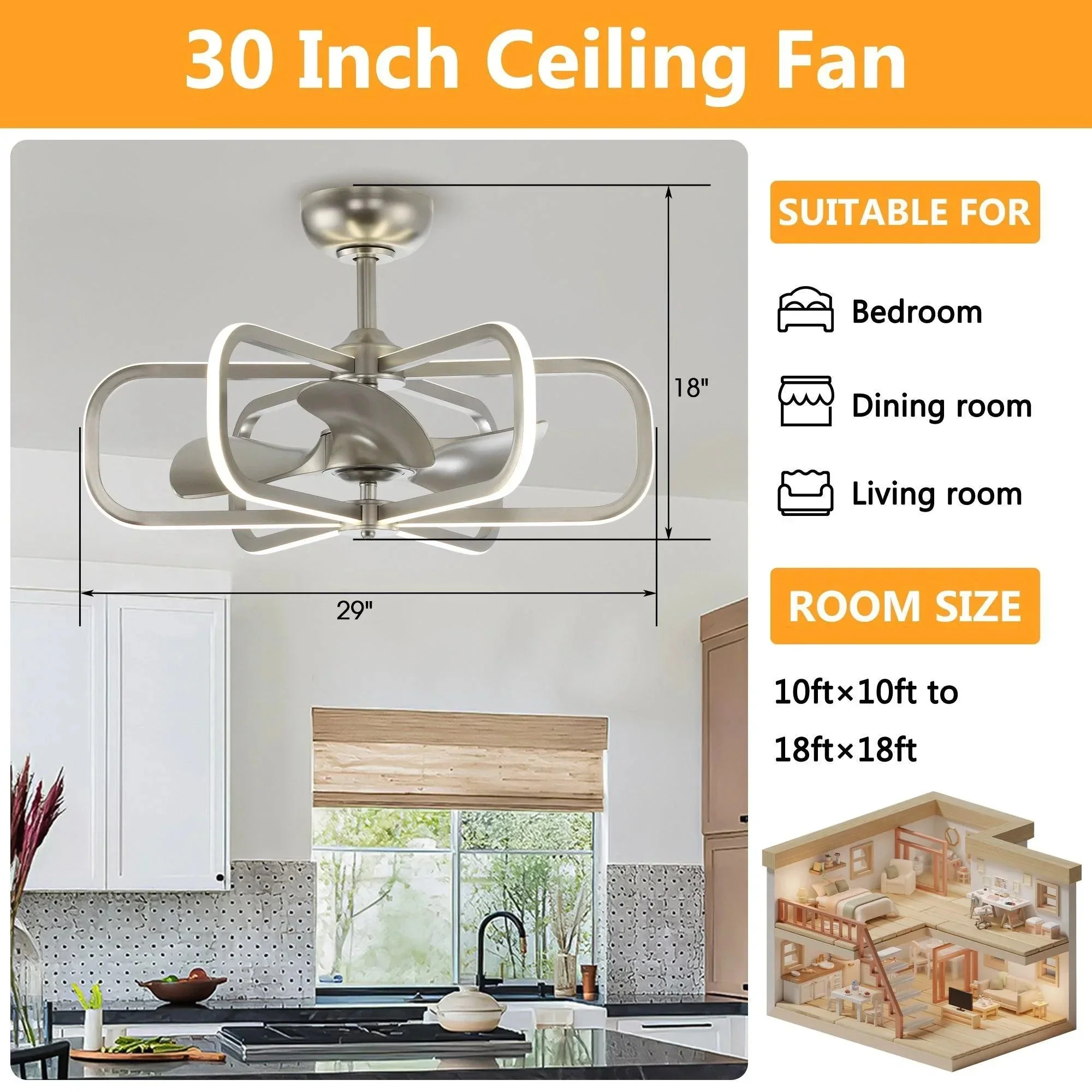 Parrot Uncle 30-Inch Theron Modern DC Motor Downrod Mount Reversible Ceiling Fan with LED Lighting and Remote Control (BBA535406CA110V) - Image 12