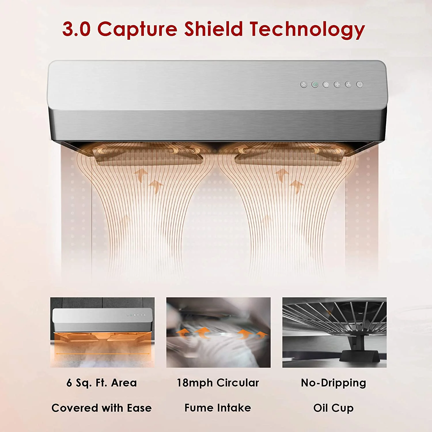 Fotile Pixie Air Series 30-Inch 800 CFM Slim Line Under Cabinet Range Hood with WhisPower Motors and Capture-Shield Technology for Powerful & Quiet Cooking Ventilation (UQS3001) - Image 7