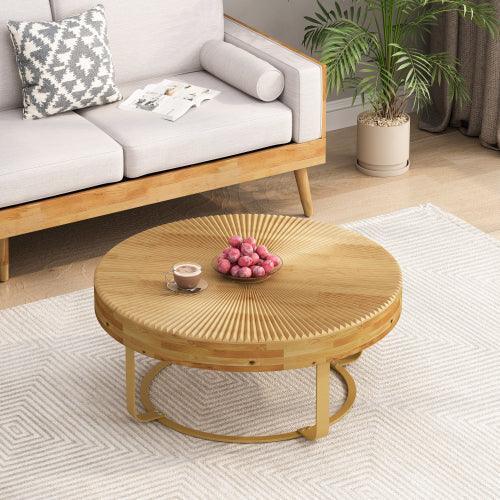 Parrot Uncle 31.5-Inch Modern Round Coffee Table with Wooden Carving Pattern & Metal Legs for Living Room , Reception Room - Image 10