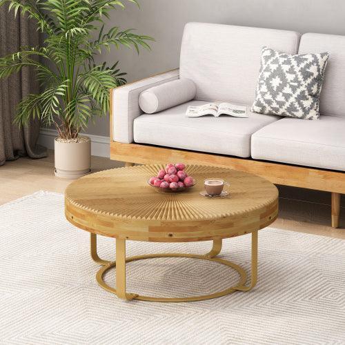 Parrot Uncle 31.5-Inch Modern Round Coffee Table with Wooden Carving Pattern & Metal Legs for Living Room , Reception Room - Image 11