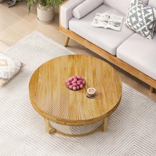 Parrot Uncle 31.5-Inch Modern Round Coffee Table with Wooden Carving Pattern & Metal Legs for Living Room , Reception Room - Image 13