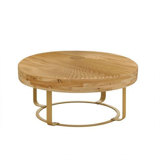 Parrot Uncle 31.5-Inch Modern Round Coffee Table with Wooden Carving Pattern & Metal Legs for Living Room , Reception Room - Image 14