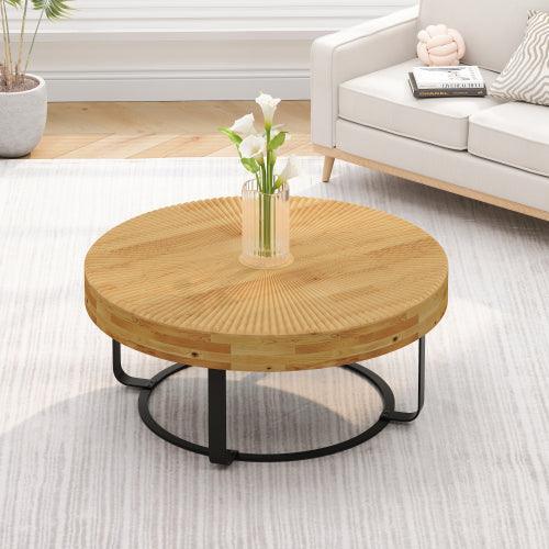 Parrot Uncle 31.5-Inch Modern Round Coffee Table with Wooden Carving Pattern & Metal Legs for Living Room , Reception Room - Image 2
