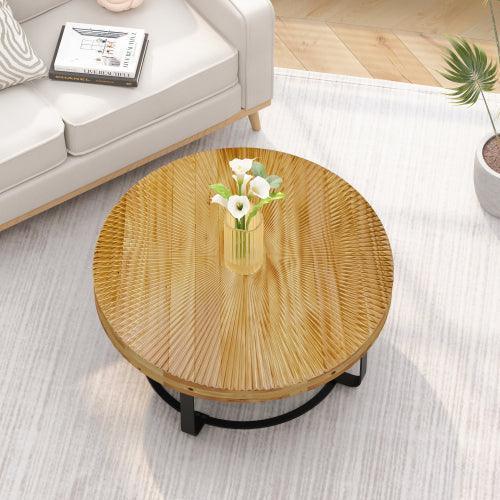 Parrot Uncle 31.5-Inch Modern Round Coffee Table with Wooden Carving Pattern & Metal Legs for Living Room , Reception Room - Image 4