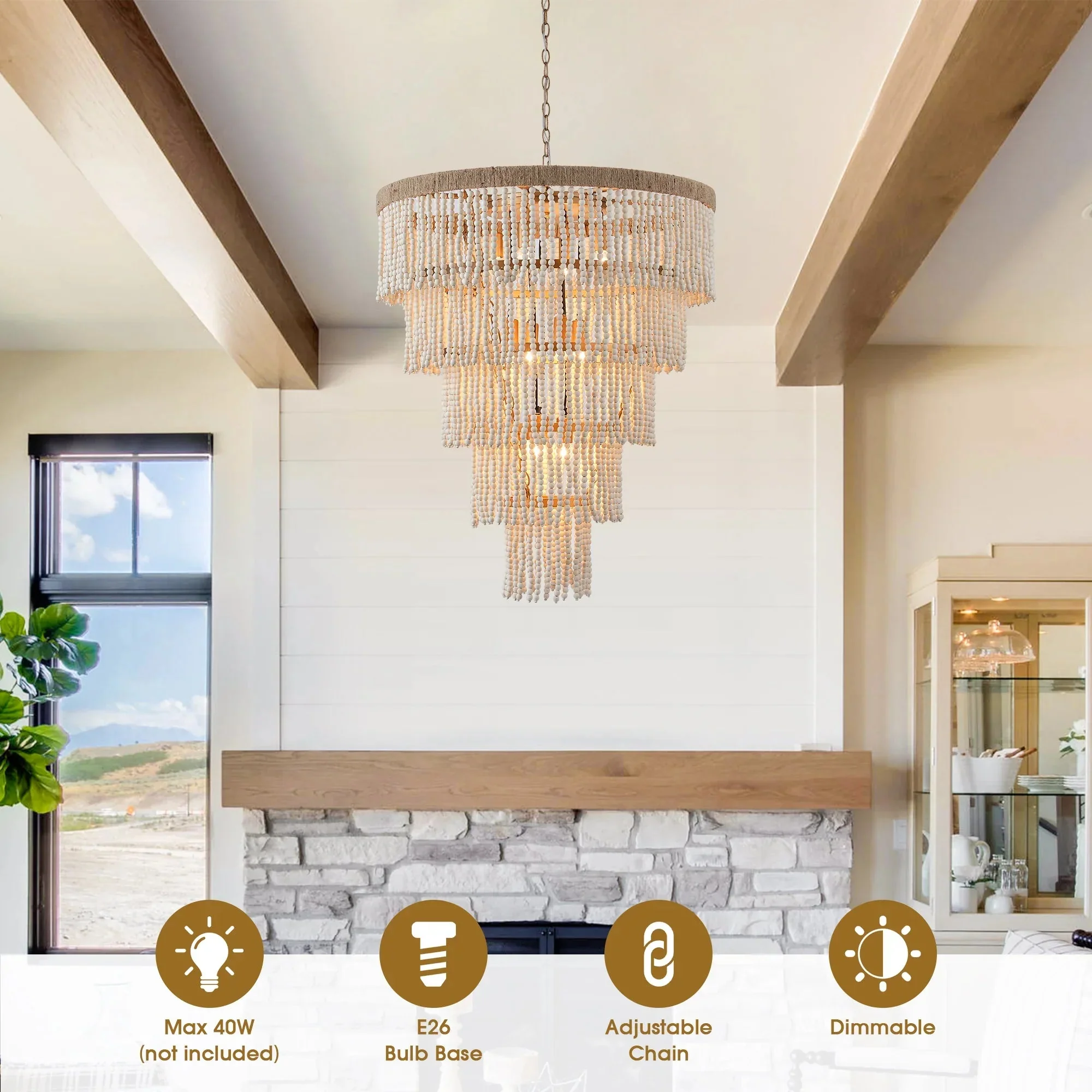 Parrot Uncle 32-Inch Nelly 9-Light Bohemia Wood Beaded Chandelier (BBD5003) - Image 4