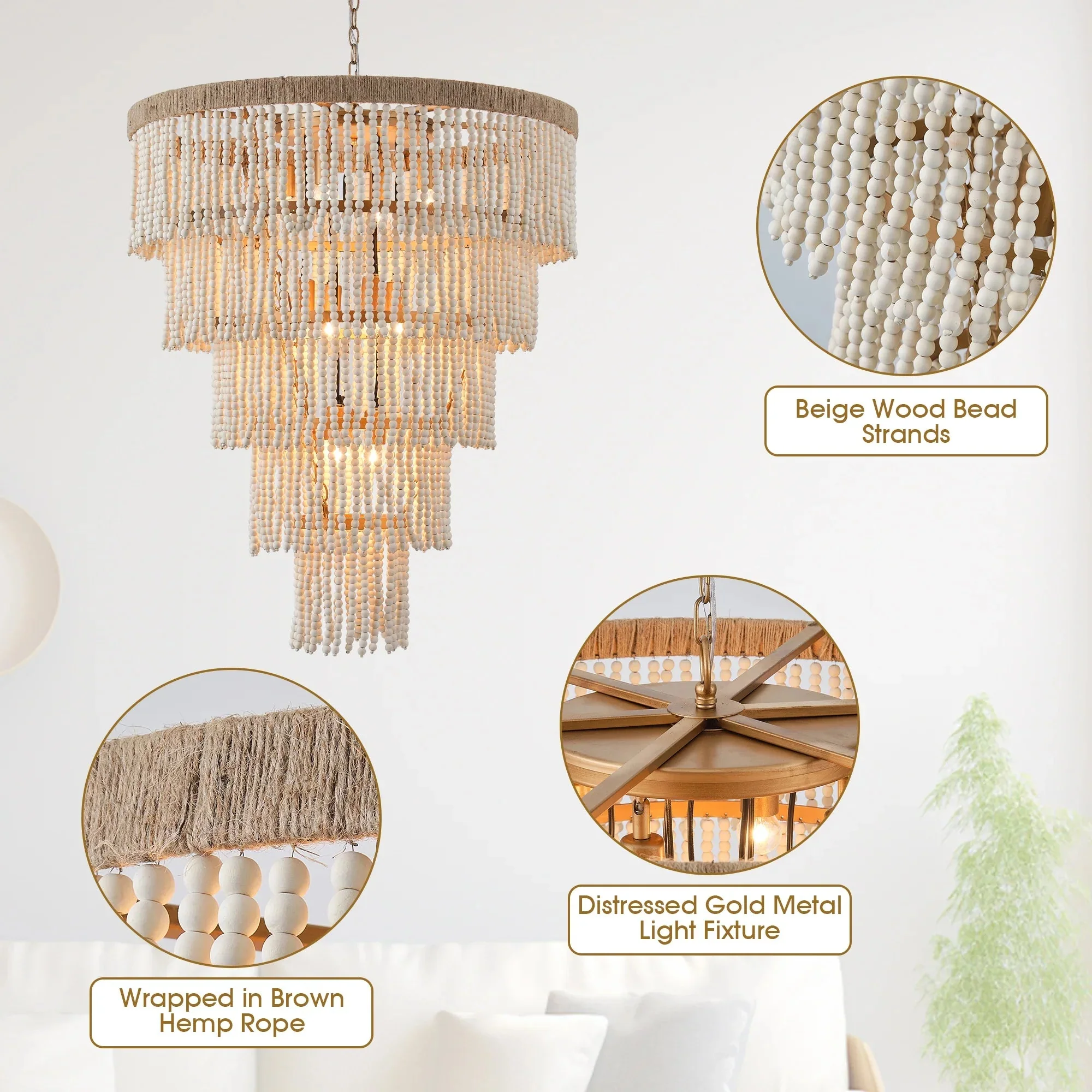 Parrot Uncle 32-Inch Nelly 9-Light Bohemia Wood Beaded Chandelier (BBD5003) - Image 5