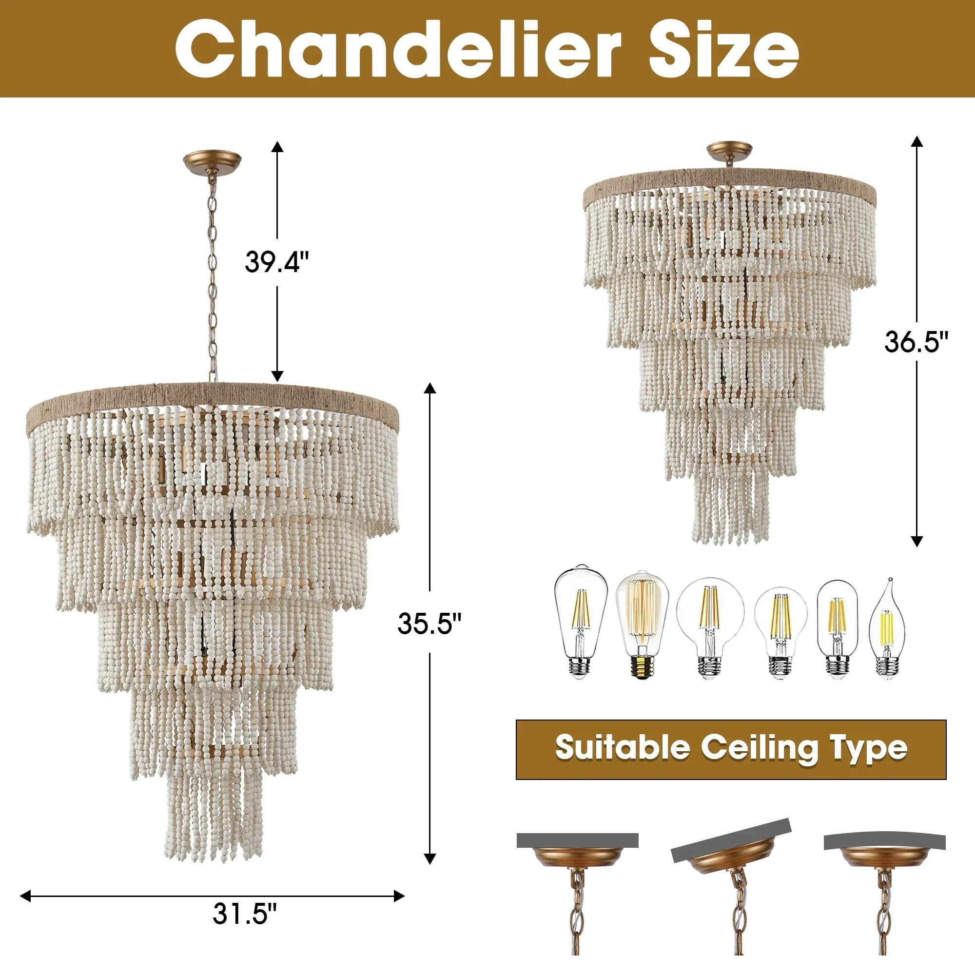 Parrot Uncle 32-Inch Nelly 9-Light Bohemia Wood Beaded Chandelier (BBD5003) - Image 6