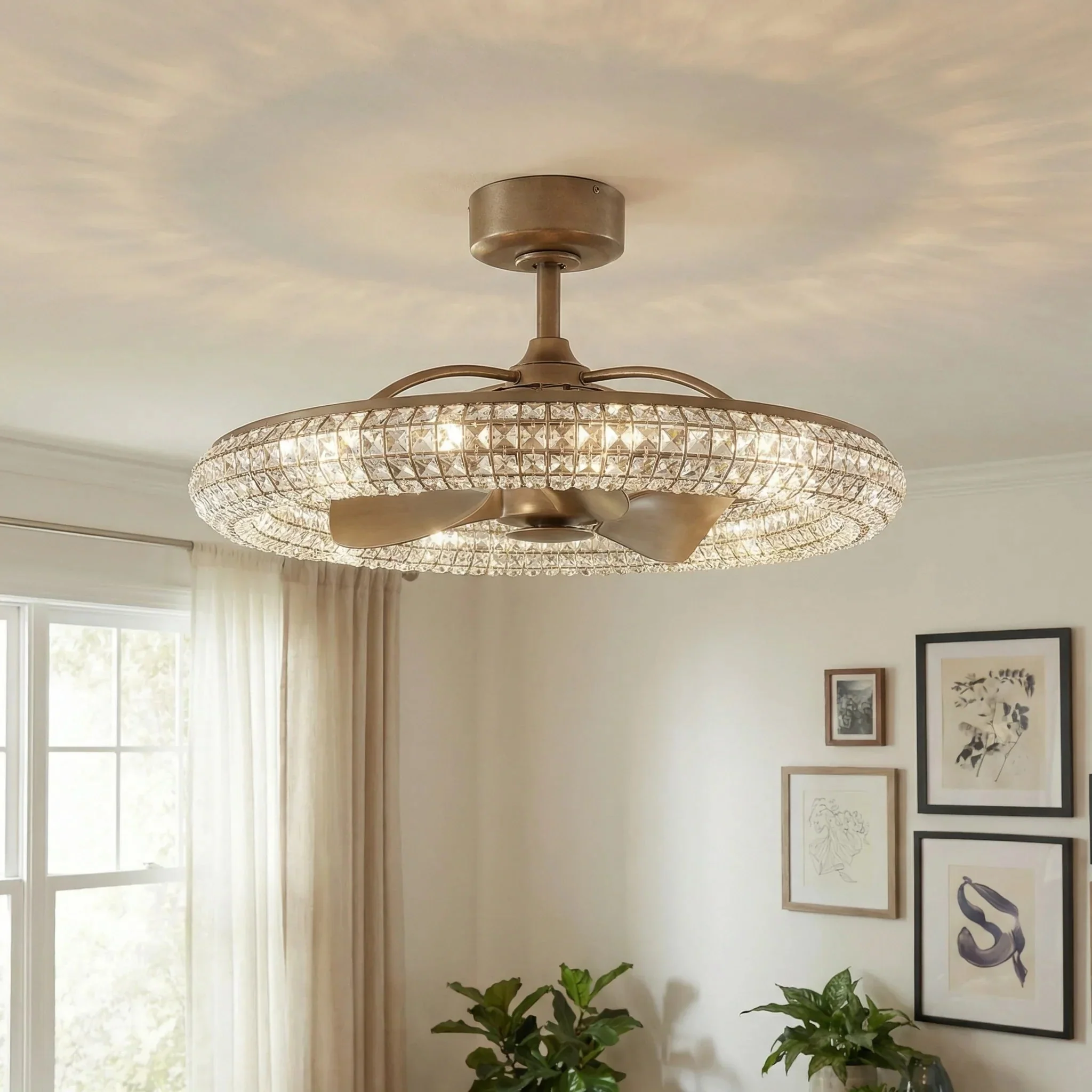 Parrot Uncle 33-Inch Modern DC Motor Crystal Ceiling Fan with Lighting and Remote Control (BBA802901CA110V) - Image 3