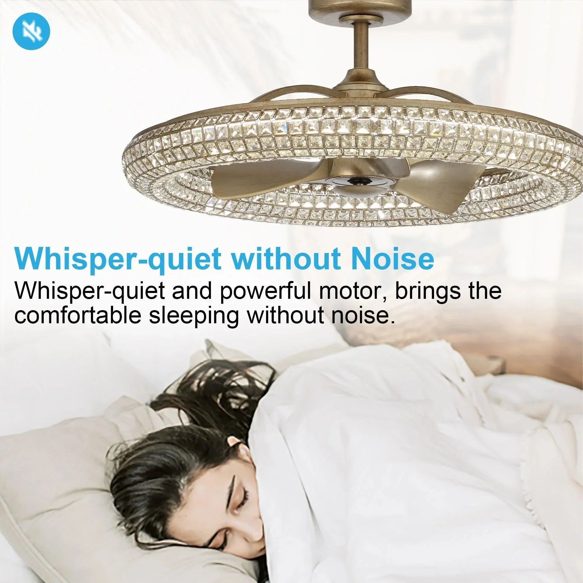 Parrot Uncle 33-Inch Modern DC Motor Crystal Ceiling Fan with Lighting and Remote Control (BBA802901CA110V) - Image 5