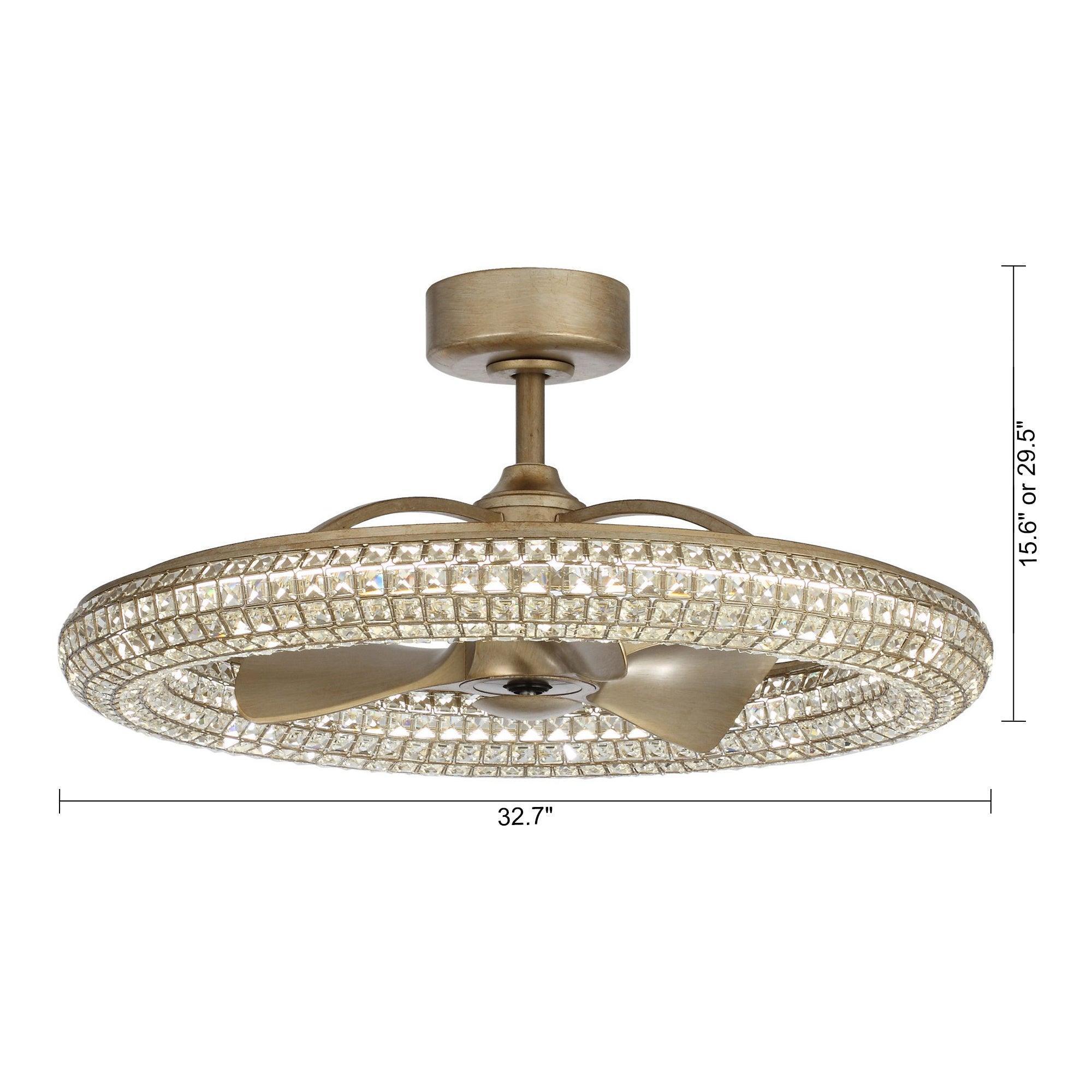 Parrot Uncle 33-Inch Modern DC Motor Crystal Ceiling Fan with Lighting and Remote Control (BBA802901CA110V) - Image 9