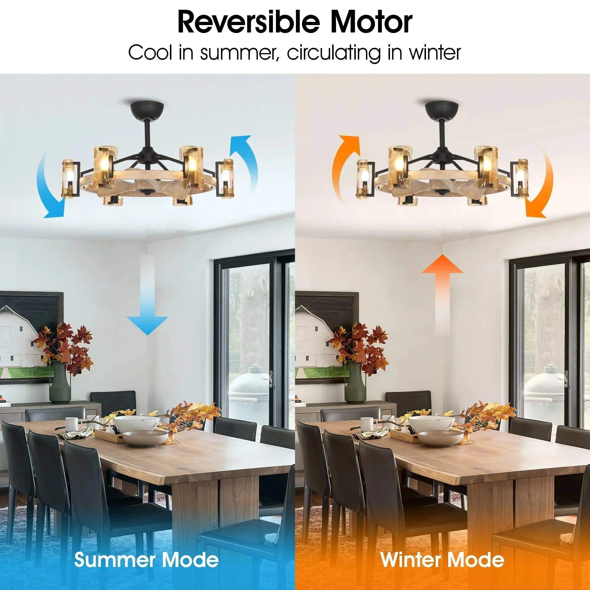 Parrot Uncle 34-Inch Bucholz Farmhouse DC Motor Downrod Mount Reversible Ceiling Fan with Lighting and Remote Control (A829006CA-WOOD) - Image 6