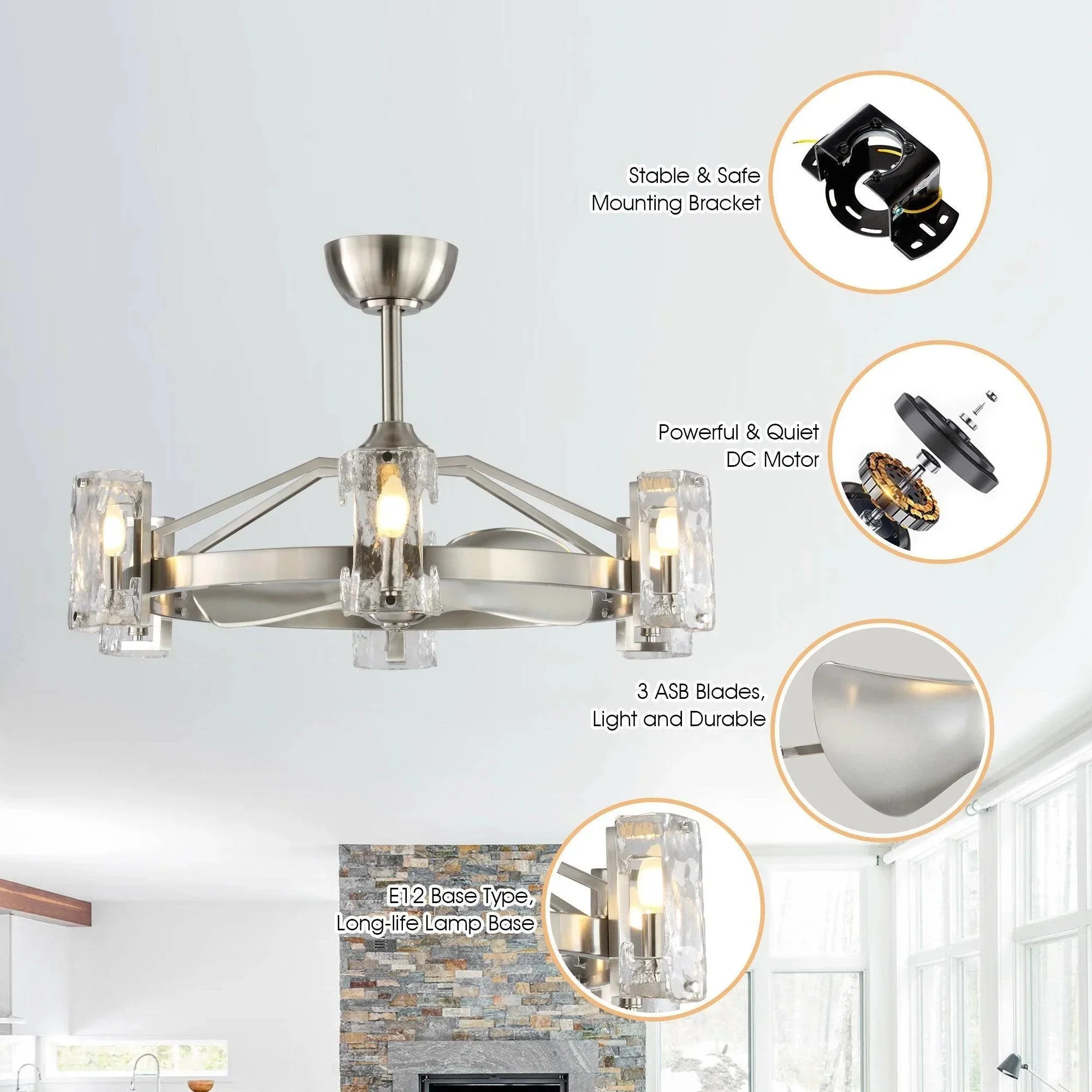 Parrot Uncle 34-Inch Bucholz Modern DC Motor Brushed Nickel Downrod Mount Reversible Ceiling Fan with LED Lighting and Remote Control (A829006CA110V) - Image 5