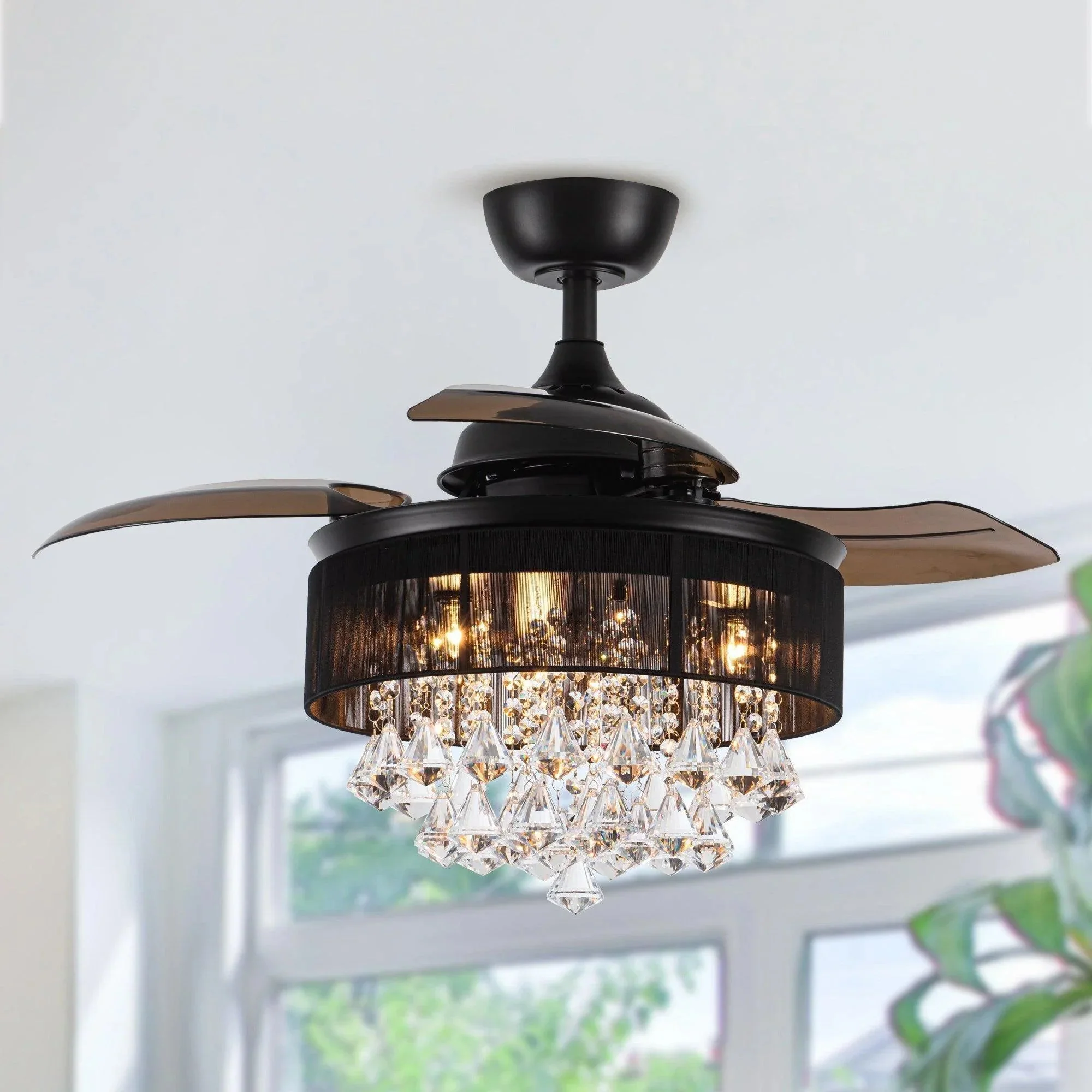 Parrot Uncle 36-Inch Bangaiore Modern Downrod Mount Crystal Ceiling Fan with Lighting and Remote Control - Image 10