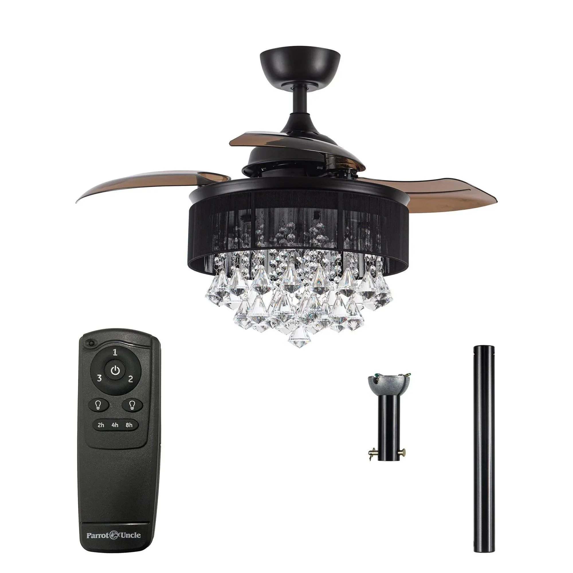 Parrot Uncle 36-Inch Bangaiore Modern Downrod Mount Crystal Ceiling Fan with Lighting and Remote Control - Image 18