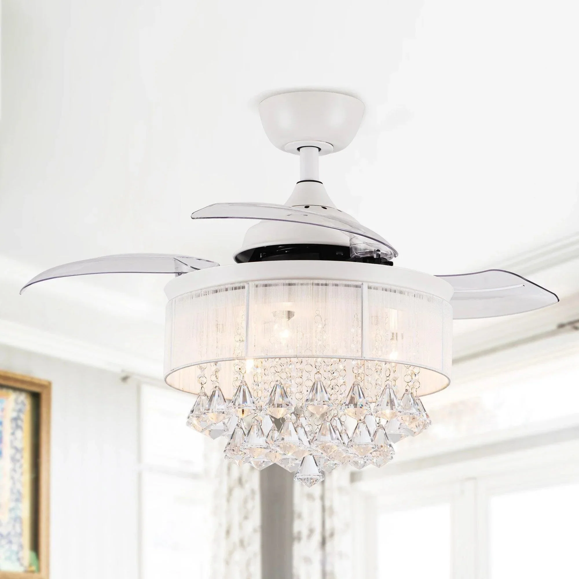 Parrot Uncle 36-Inch Bangaiore Modern Downrod Mount Crystal Ceiling Fan with Lighting and Remote Control - Image 20