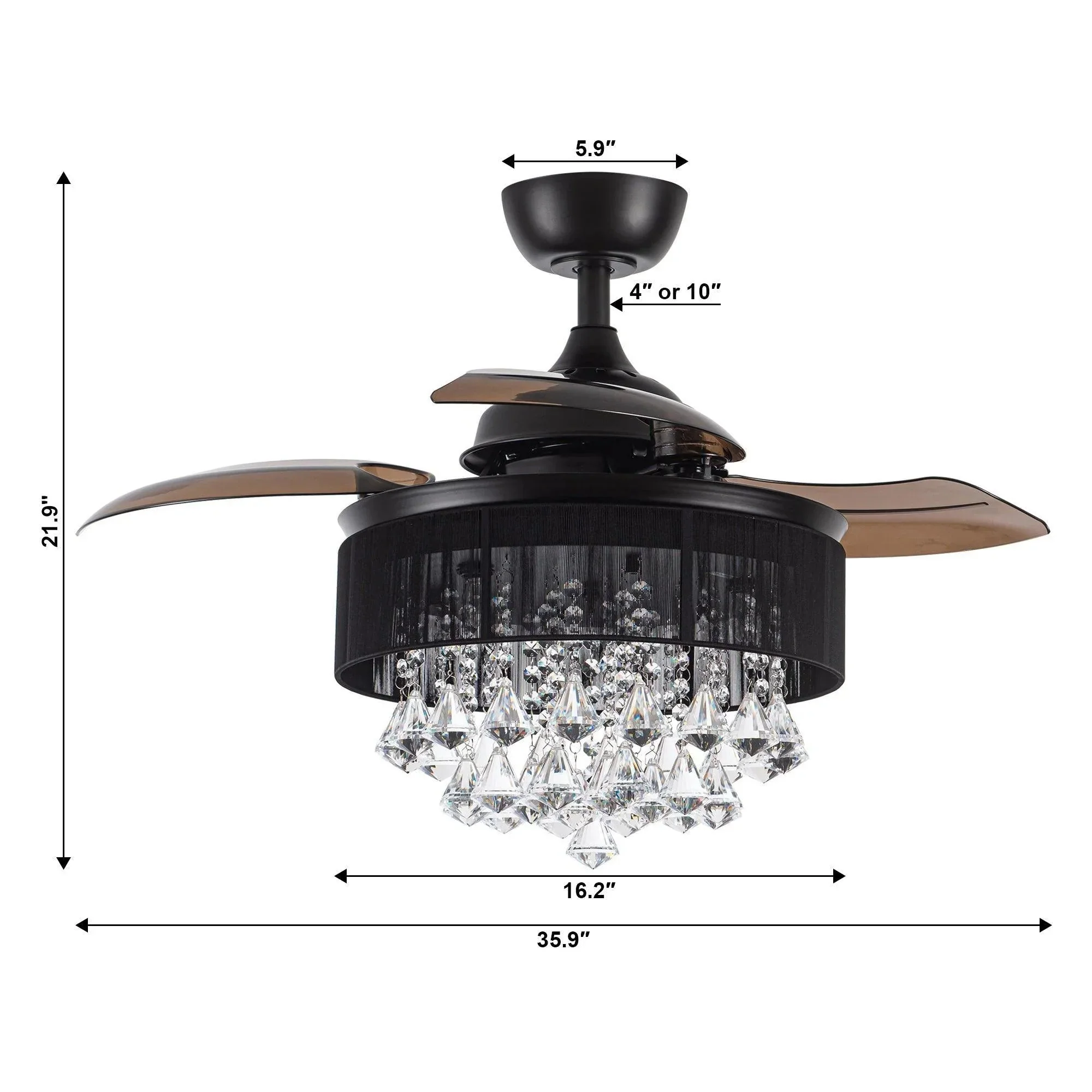 Parrot Uncle 36-Inch Bangaiore Modern Downrod Mount Crystal Ceiling Fan with Lighting and Remote Control - Image 21