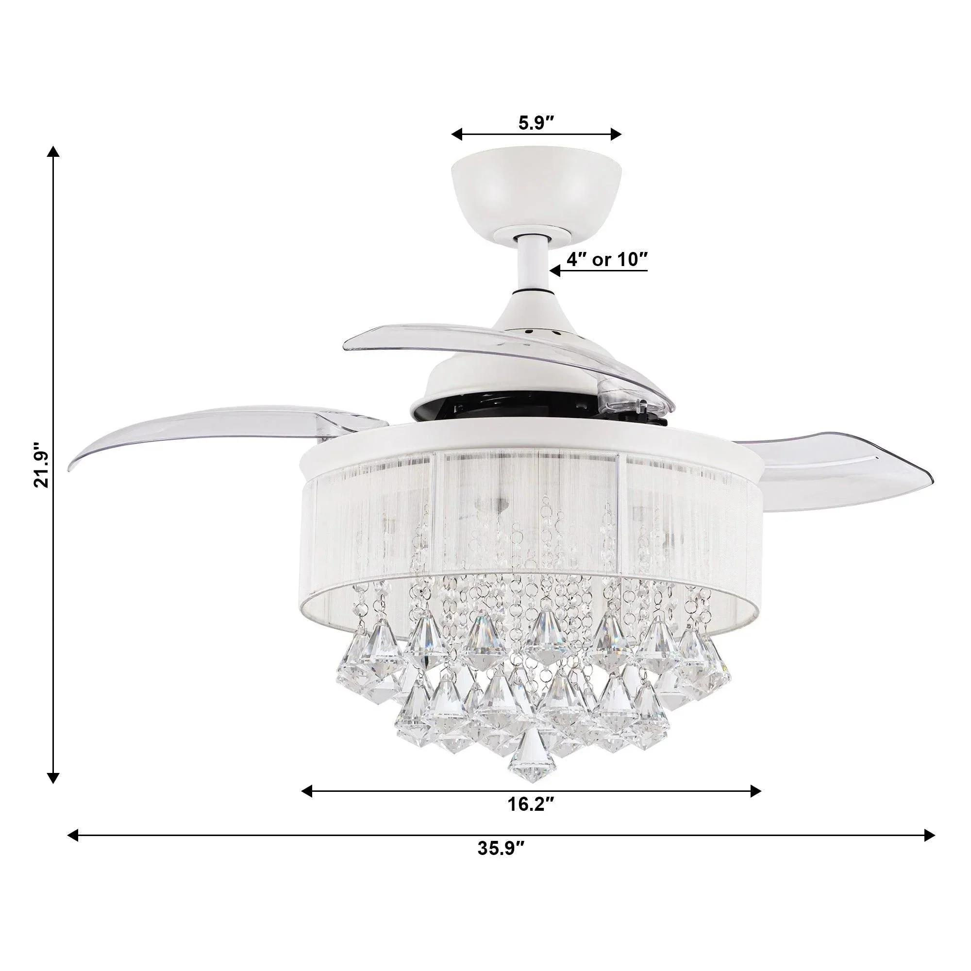Parrot Uncle 36-Inch Bangaiore Modern Downrod Mount Crystal Ceiling Fan with Lighting and Remote Control - Image 30