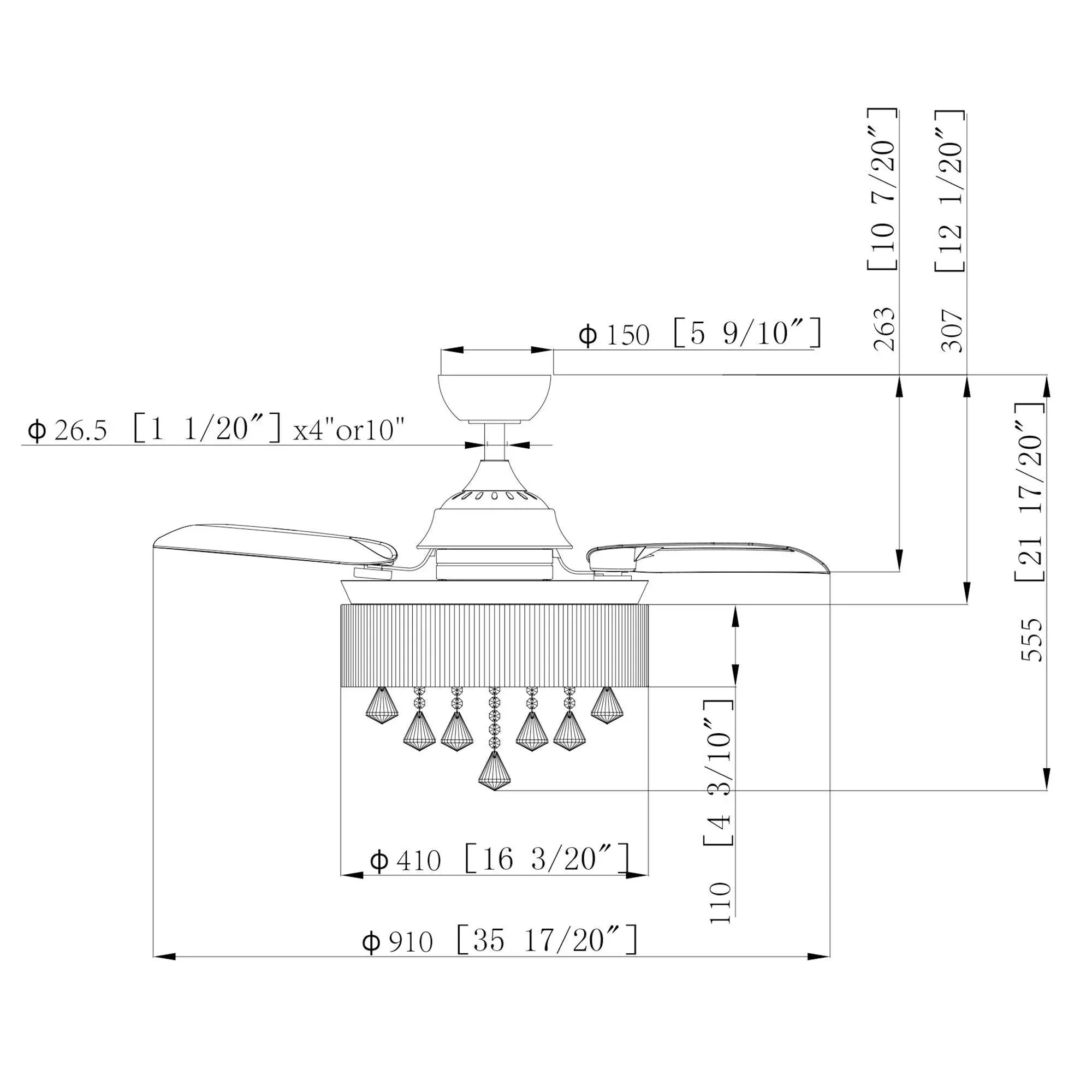Parrot Uncle 36-Inch Bangaiore Modern Downrod Mount Crystal Ceiling Fan with Lighting and Remote Control - Image 33