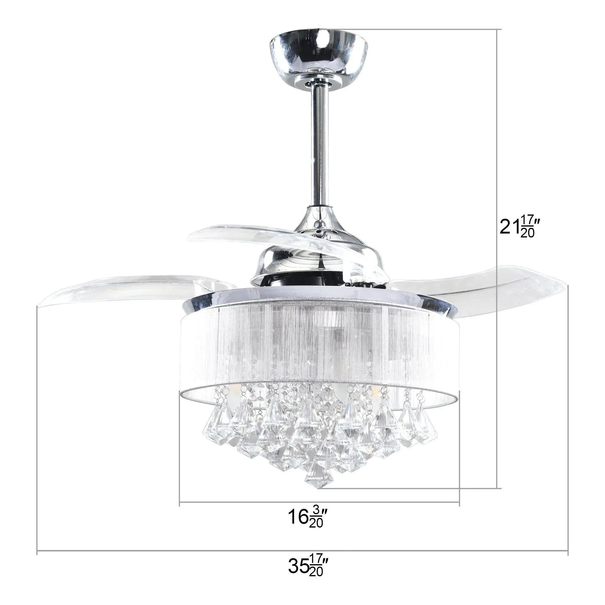 Parrot Uncle 36-Inch Bangaiore Modern Downrod Mount Crystal Ceiling Fan with Lighting and Remote Control - Image 9