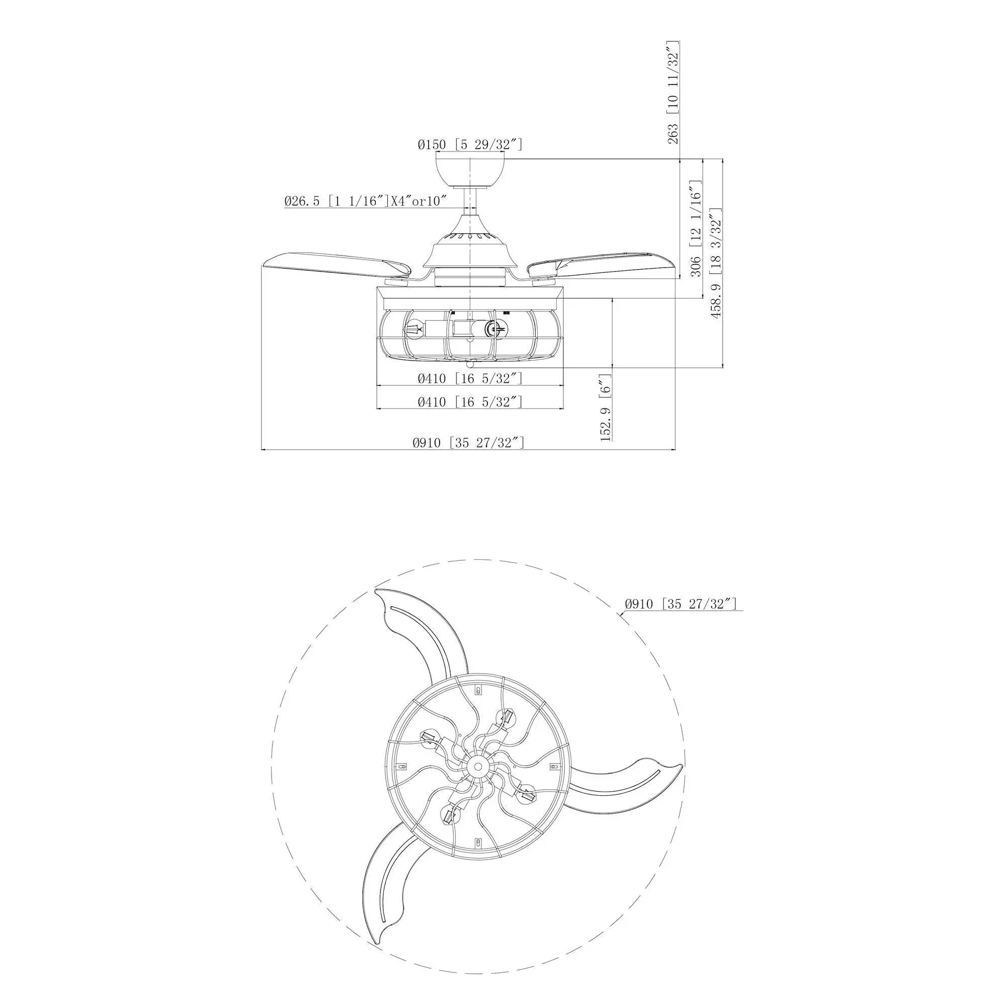 Parrot Uncle 36-Inch Benally Industrial Downrod Mount Ceiling Fan with Lighting and Remote Control (F3501QQ110V) - Image 10