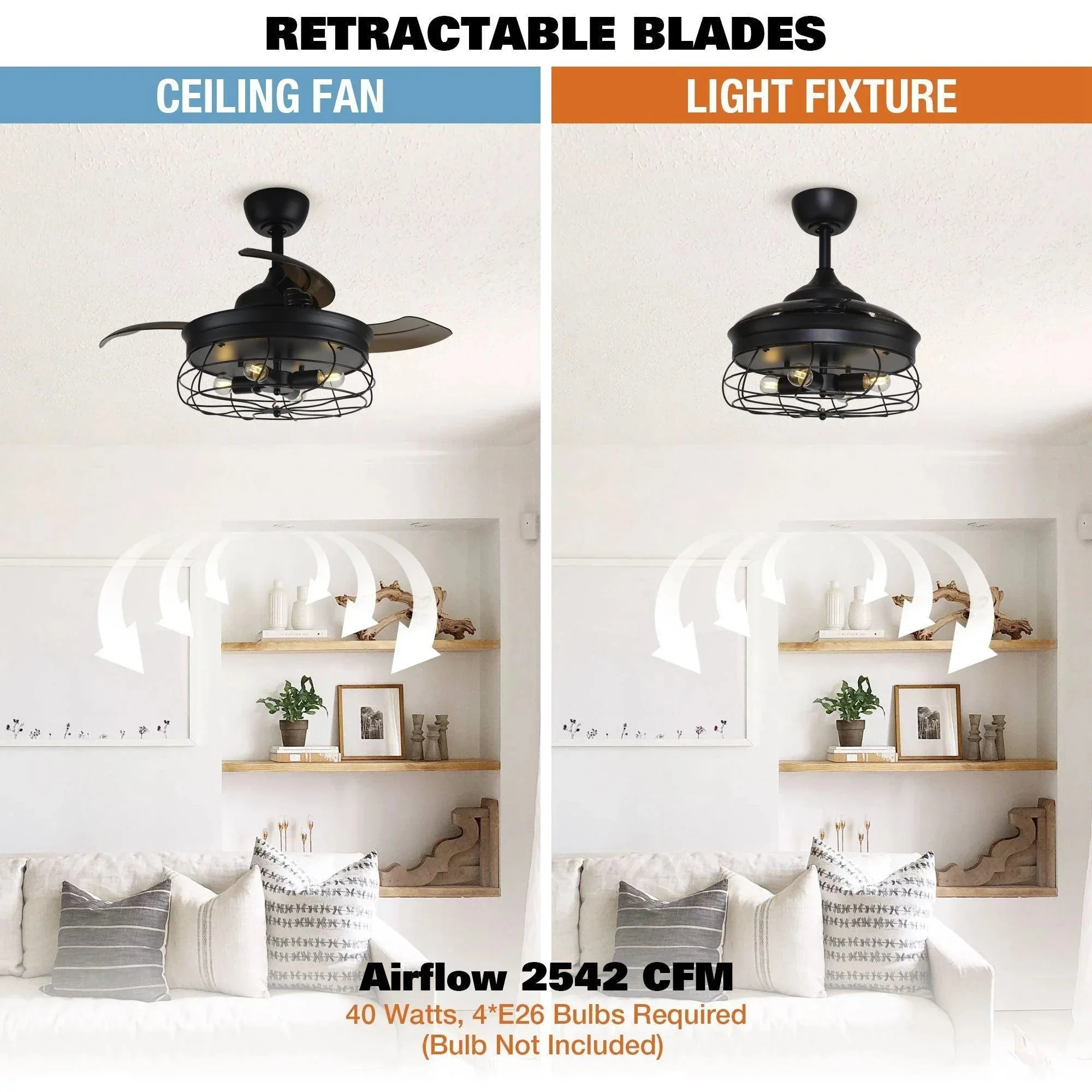 Parrot Uncle 36-Inch Benally Industrial Downrod Mount Ceiling Fan with Lighting and Remote Control (F3501QQ110V) - Image 7