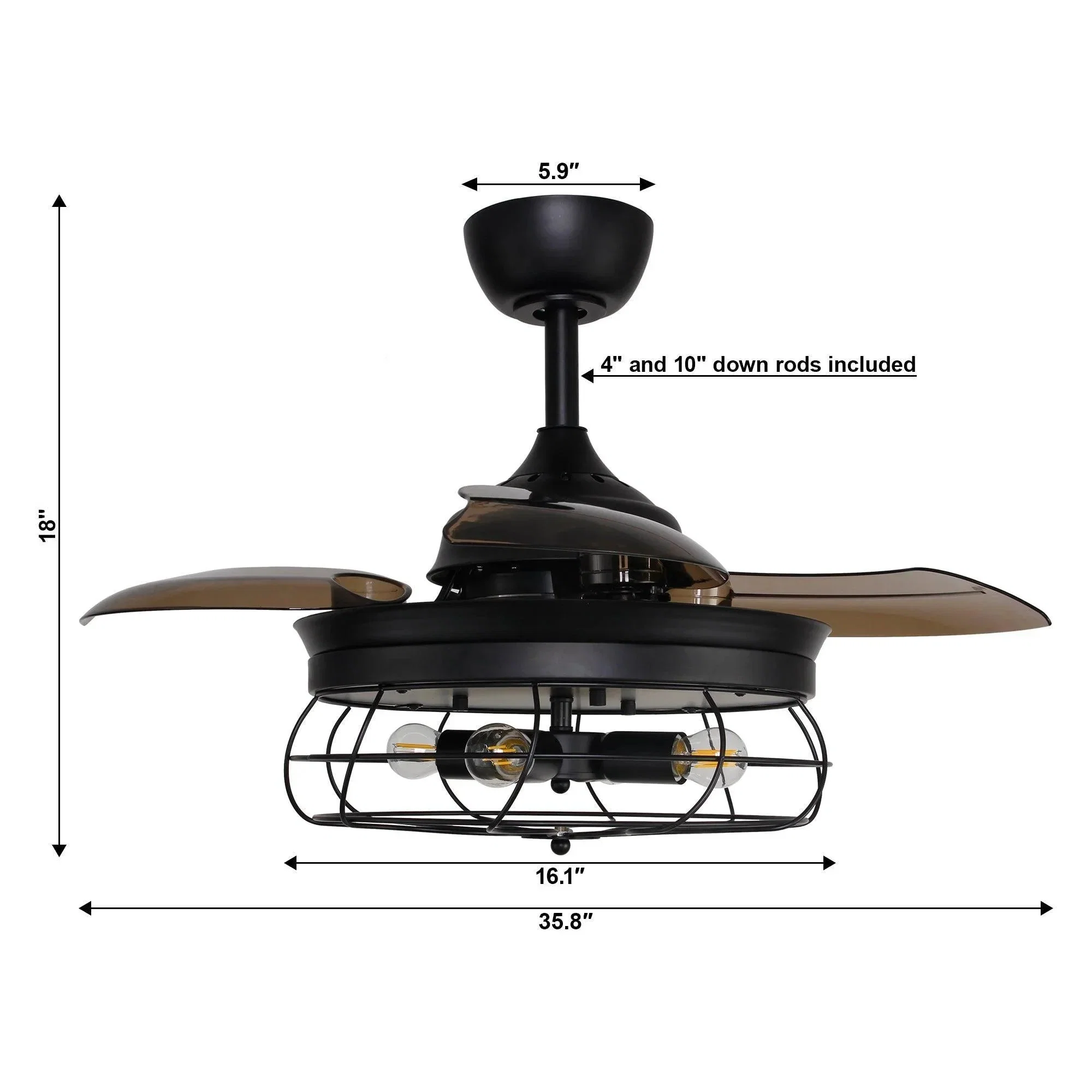 Parrot Uncle 36-Inch Benally Industrial Downrod Mount Ceiling Fan with Lighting and Remote Control (F3501QQ110V) - Image 9