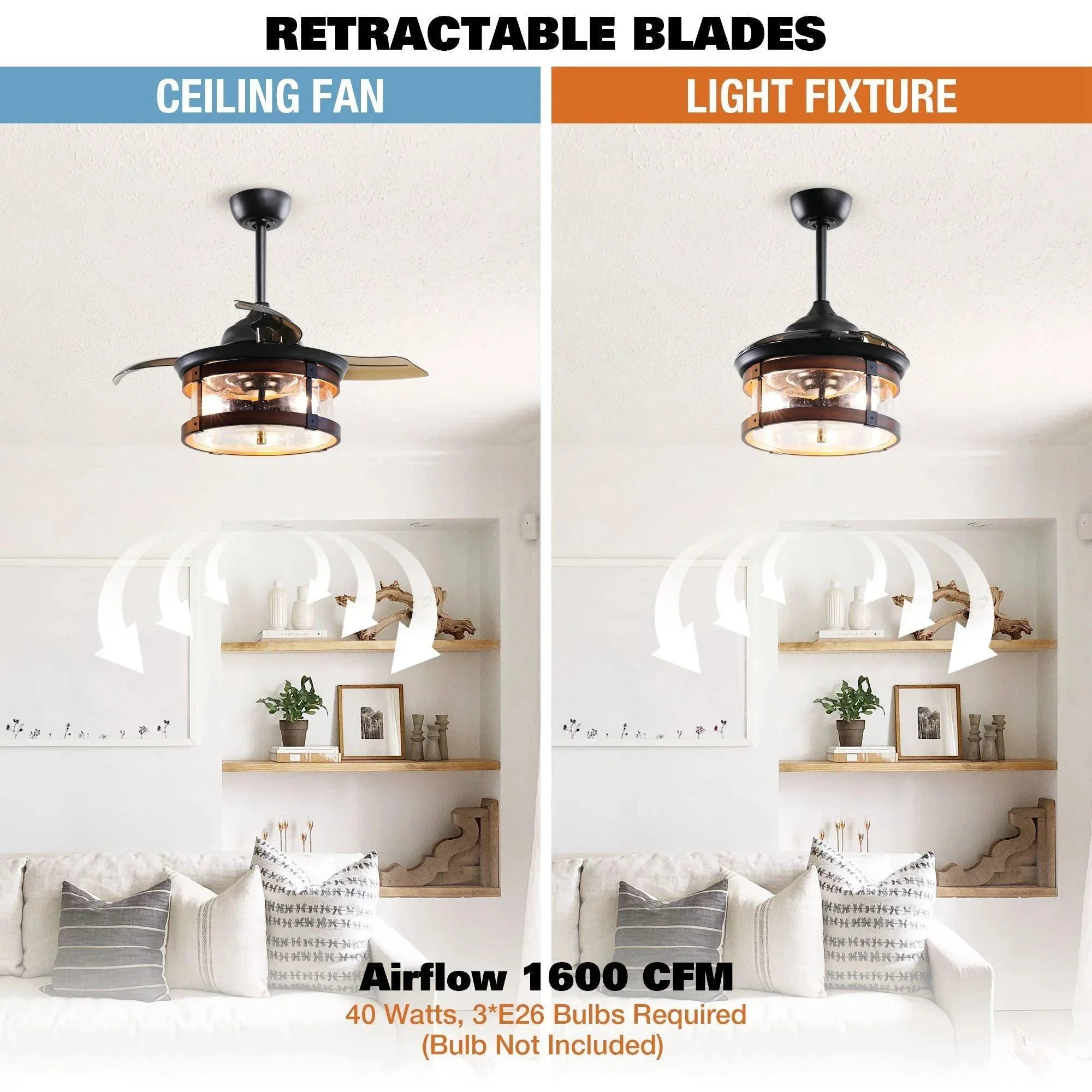 Parrot Uncle 36-Inch Caselli Industrial Downrod Mount Ceiling Fan with Lighting and Remote Control (F3506Q110V) - Image 7