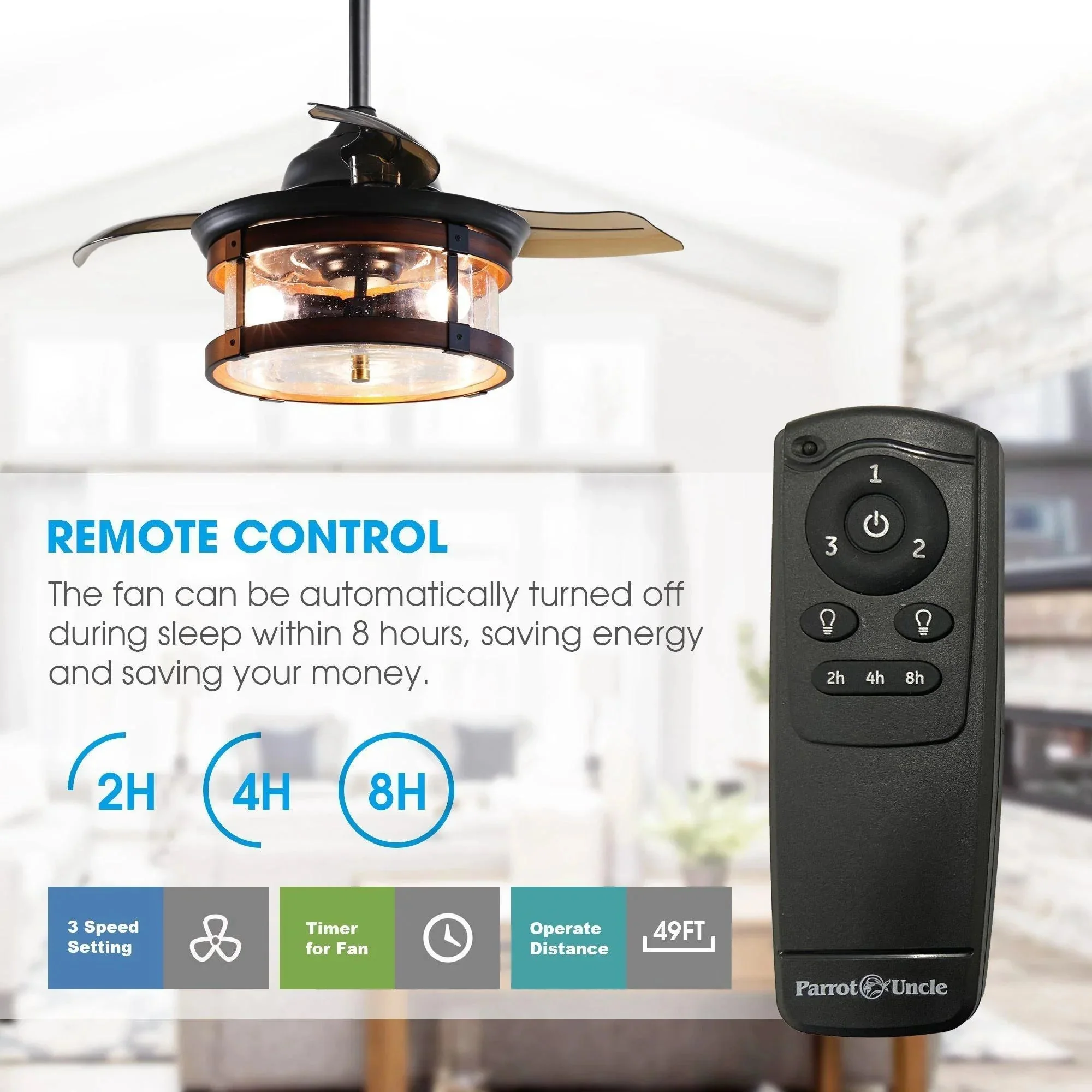 Parrot Uncle 36-Inch Caselli Industrial Downrod Mount Ceiling Fan with Lighting and Remote Control (F3506Q110V) - Image 8