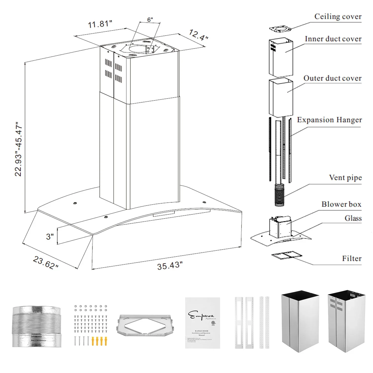 Empava 36-Inch 400 CFM Kitchen Island Wall Mount Ducted Range Hood (EMPV-36RH09) - Image 13