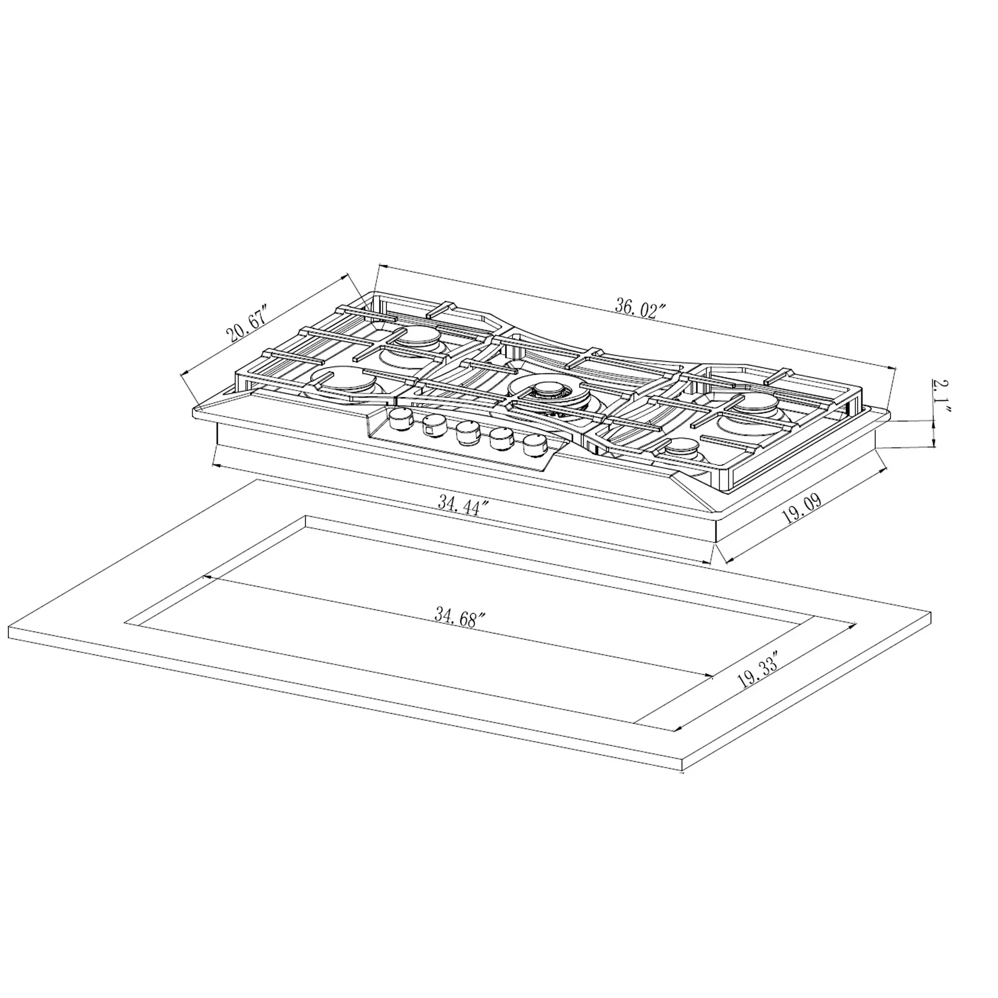 Empava 36-Inch Built-In Natural Gas Cooktops in Stainless Steel (EMPV-36GC24) - Image 6