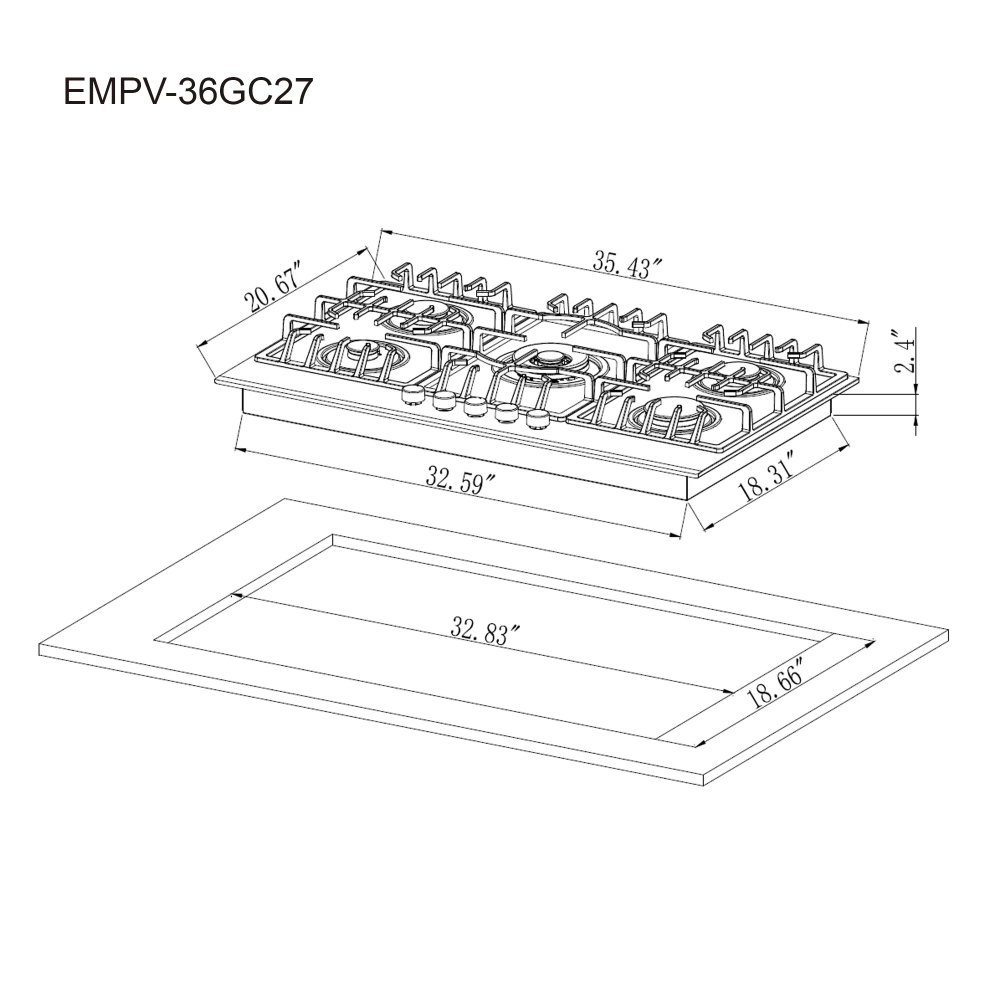 Empava 36-Inch Built-In Natural Gas Cooktops in Black (EMPV-36GC27) - Image 8
