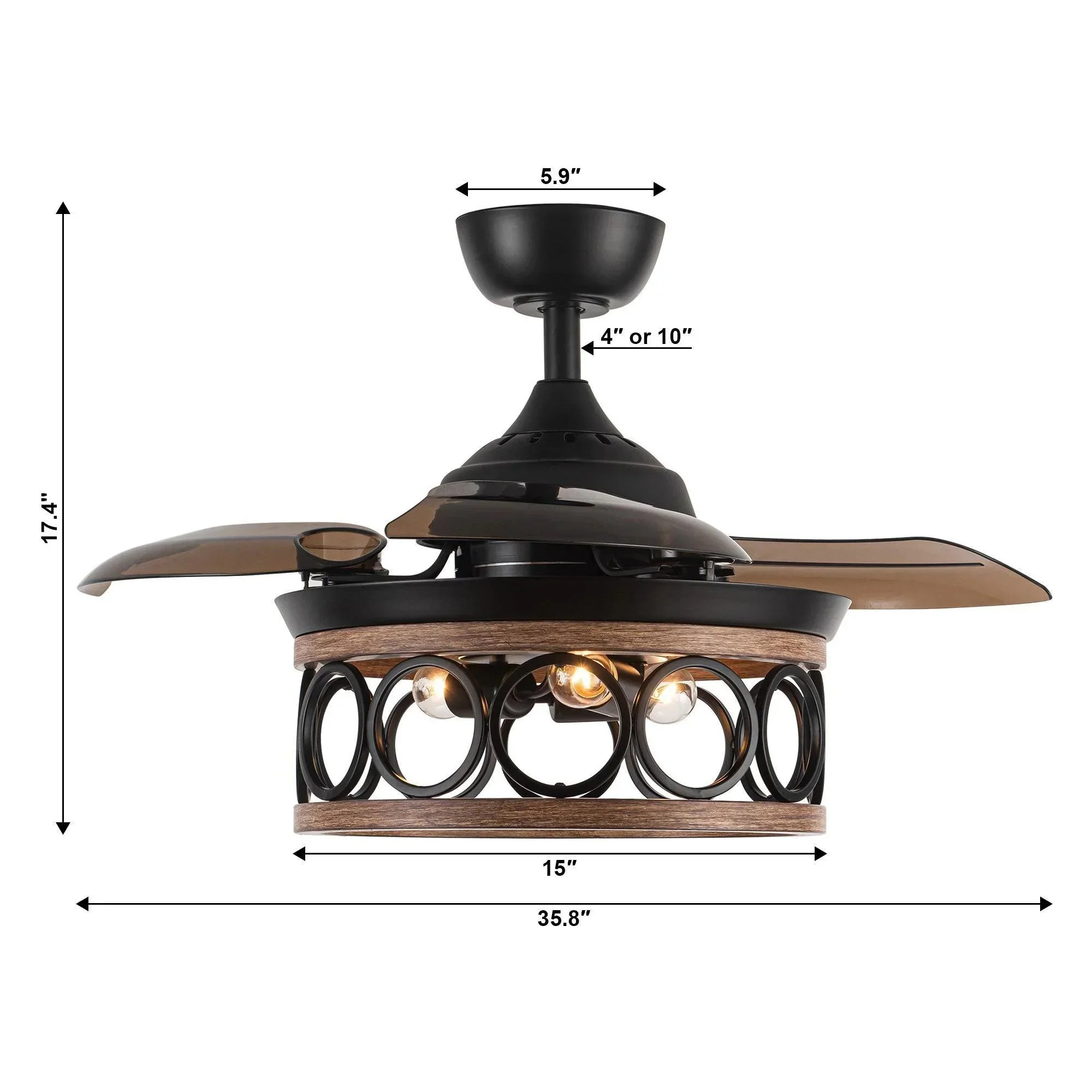 Parrot Uncle 36-Inch Mirelle Farmhouse Downrod Mount Ceiling Fan with Lighting and Remote Control (F3511Q110V) - Image 17