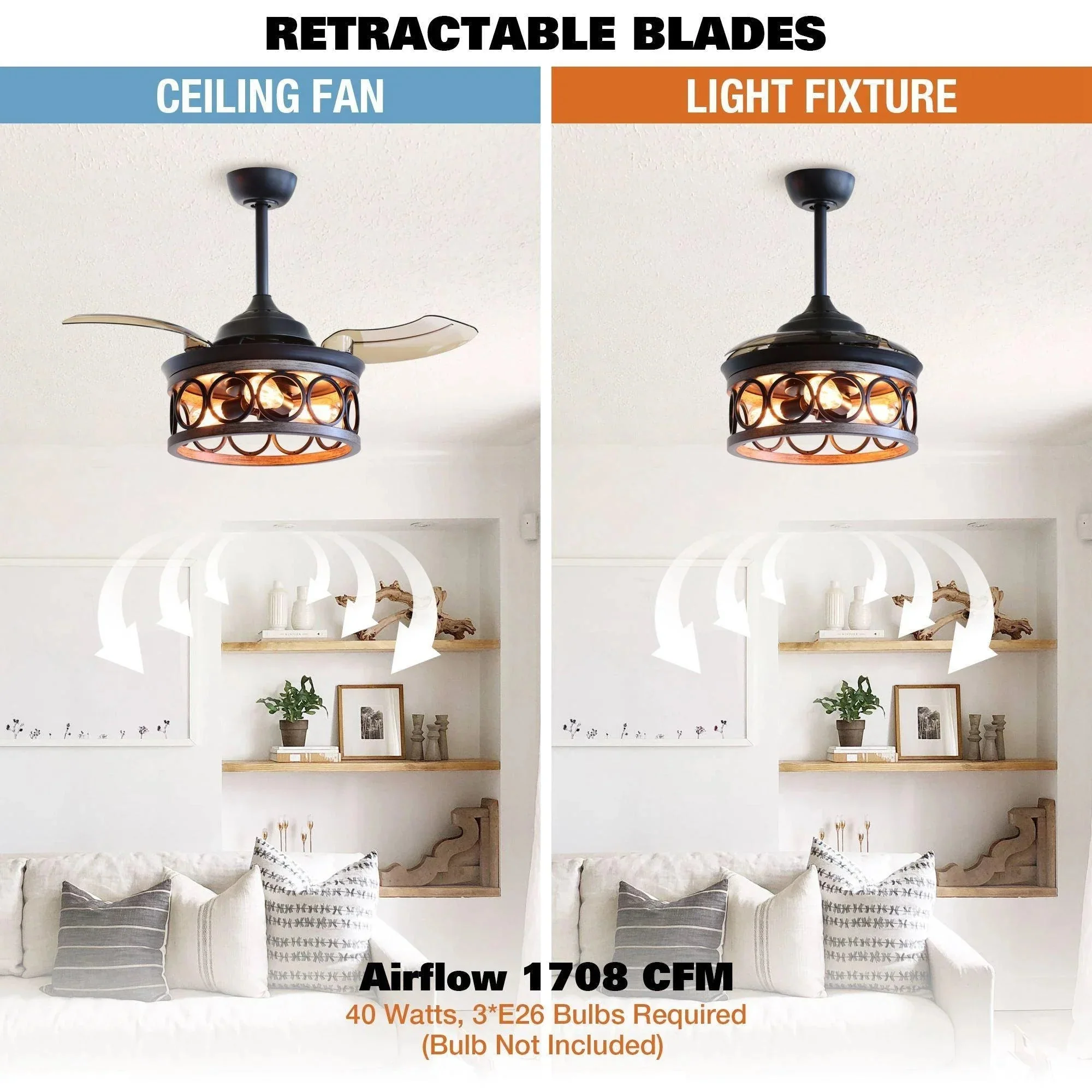 Parrot Uncle 36-Inch Mirelle Farmhouse Downrod Mount Ceiling Fan with Lighting and Remote Control (F3511Q110V) - Image 7