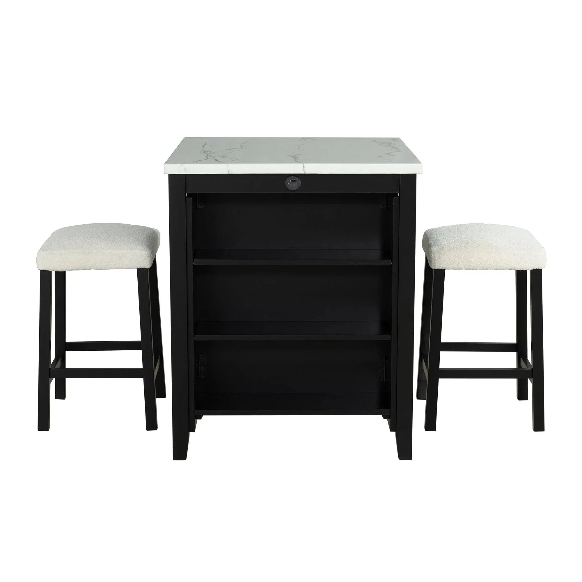 Parrot Uncle 36-Inch Modern Dining Table Set with 2 Stool, High Gloss Table Top, USB-A & USB-C Charging Ports (SL3401BK-PT-3PK-PU) - Image 12
