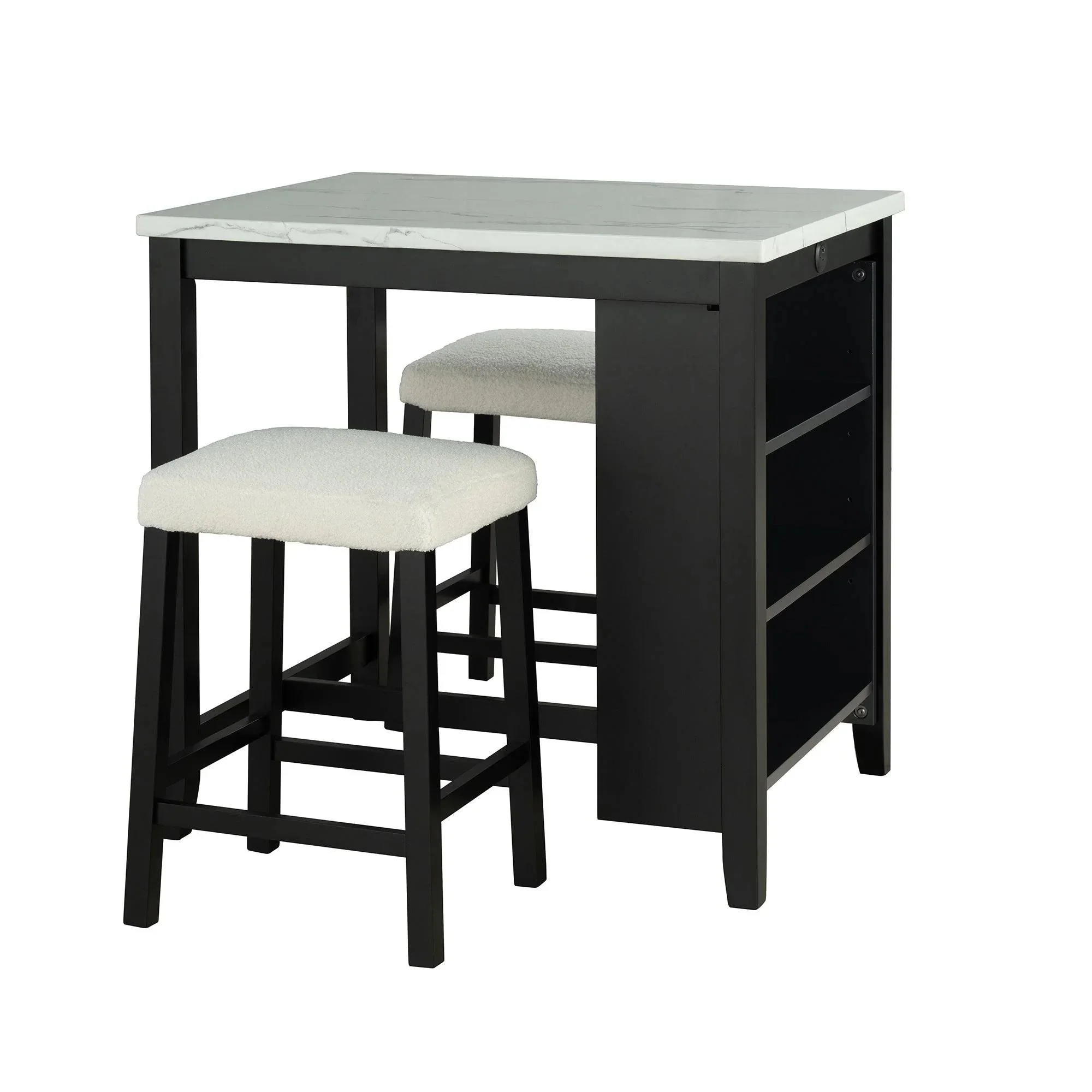 Parrot Uncle 36-Inch Modern Dining Table Set with 2 Stool, High Gloss Table Top, USB-A & USB-C Charging Ports (SL3401BK-PT-3PK-PU) - Image 2
