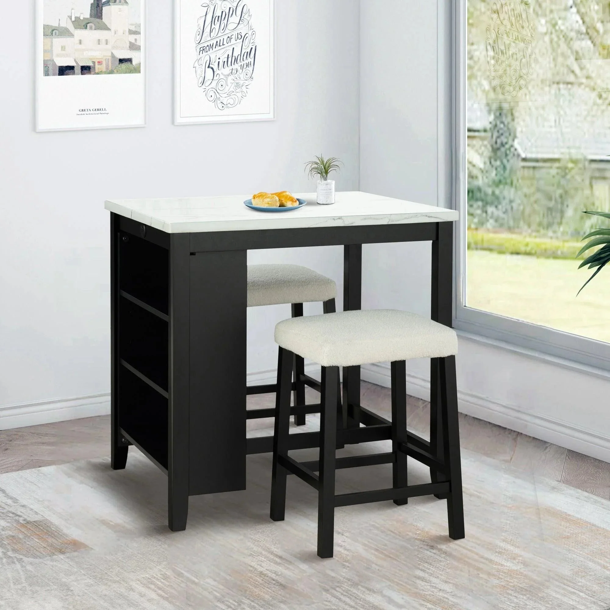 Parrot Uncle 36-Inch Modern Dining Table Set with 2 Stool, High Gloss Table Top, USB-A & USB-C Charging Ports (SL3401BK-PT-3PK-PU) - Image 7