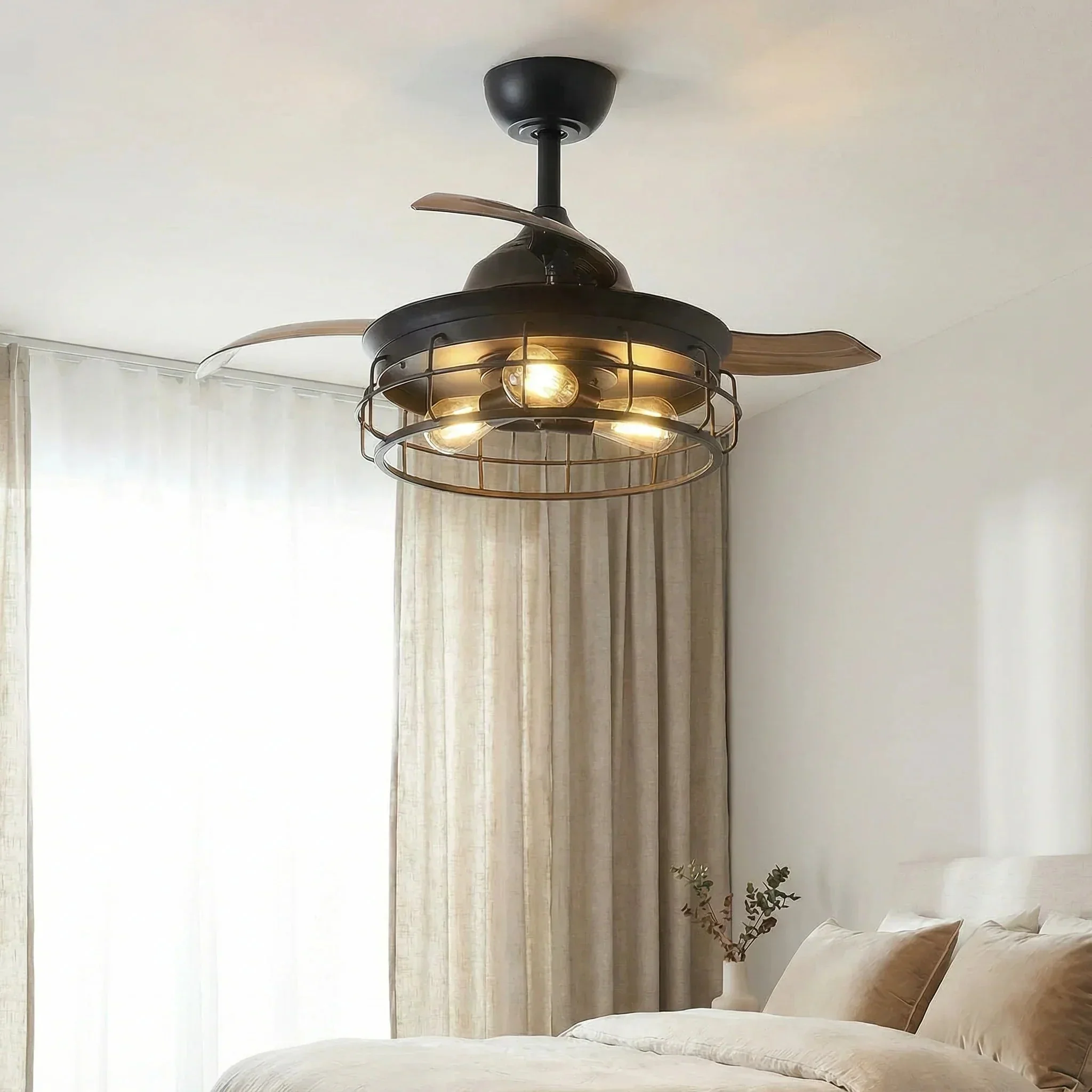 Parrot Uncle 36-Inch Pickett Industrial Downrod Mount Ceiling Fan with Lighting and Remote Control (F3504QQ110V) - Image 3