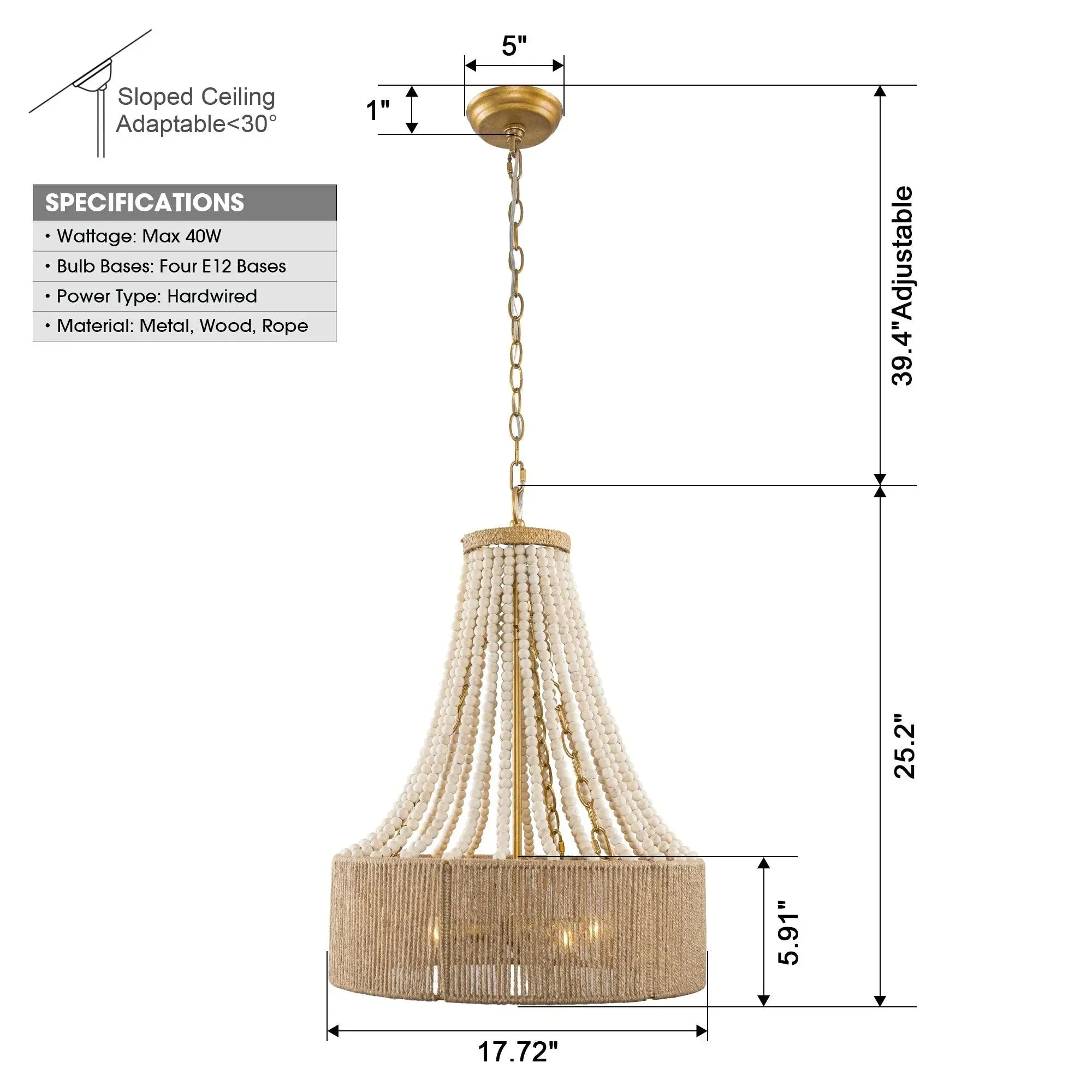 Parrot Uncle 4-Light Golden Farmhouse Dry Rated Chandelier (BBW9738-4) - Image 11